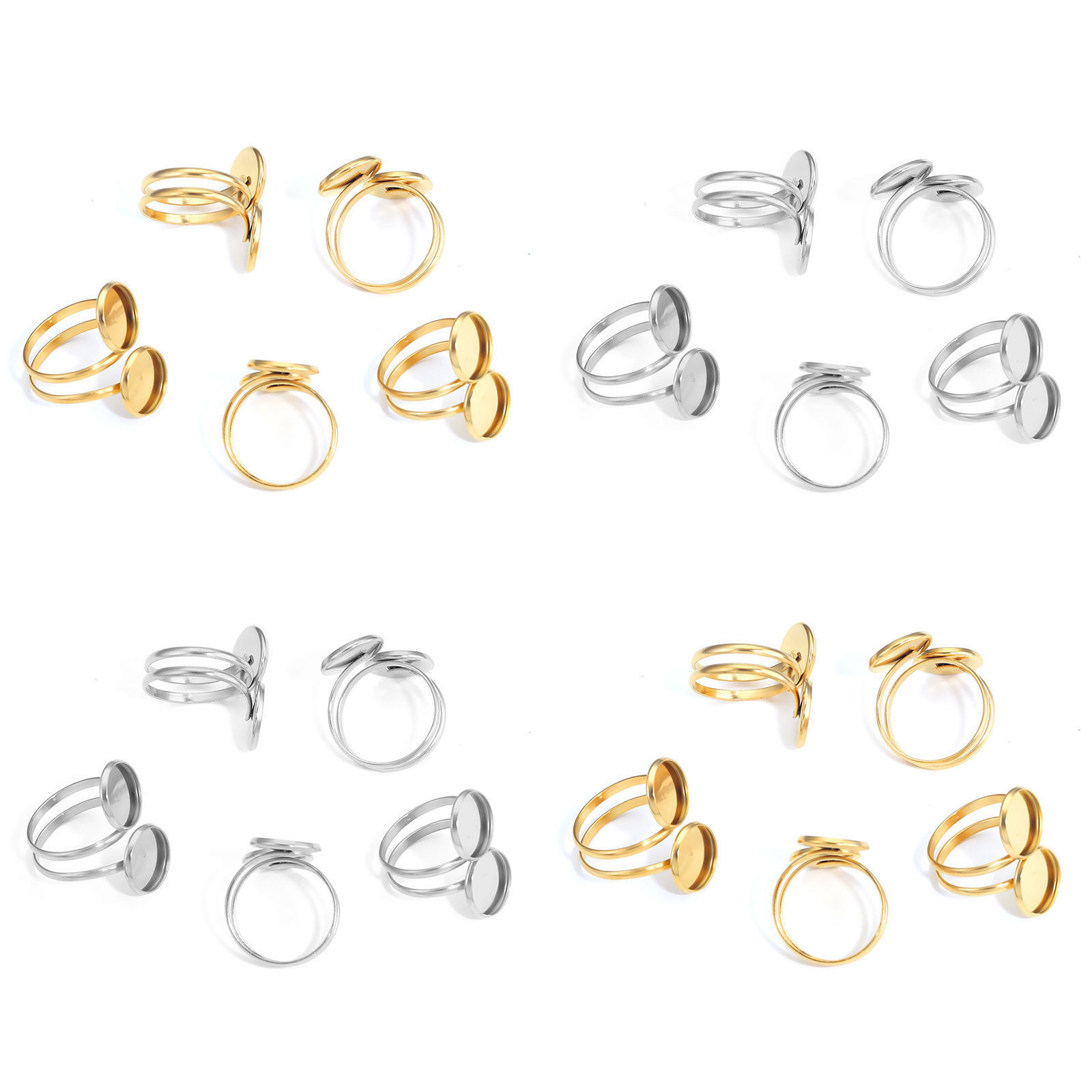 Immagine di 304 Acciaio Inossidabile Aperto Regolabile Anello Multicolore Tondo Basi per Cabochon (Adatto 12mm) 18mm (taglia di US: 7.75), 1 Pz