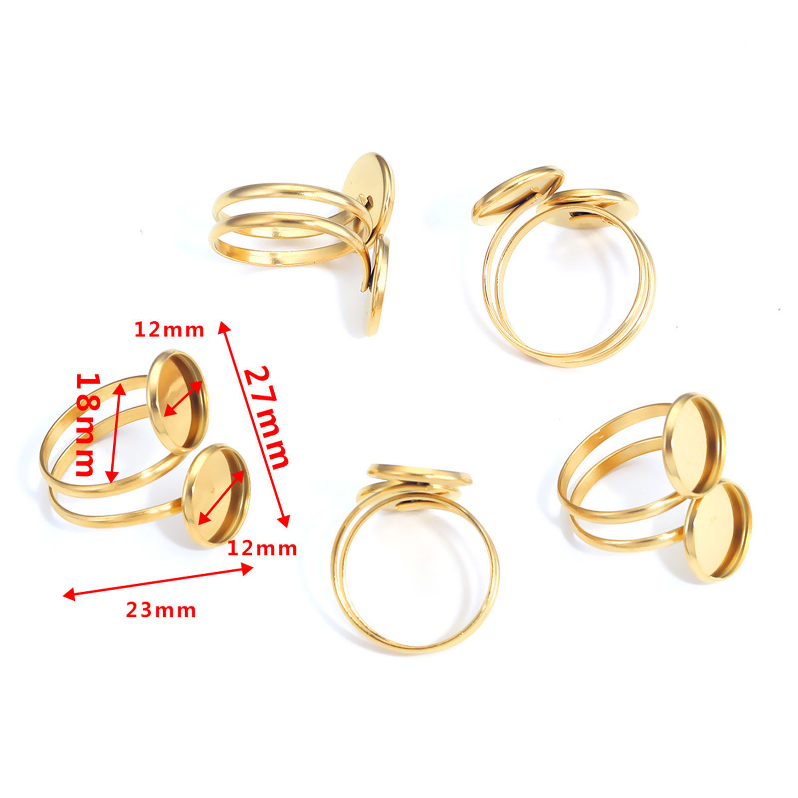 Immagine di 304 Acciaio Inossidabile Aperto Regolabile Anello Multicolore Tondo Basi per Cabochon (Adatto 12mm) 18mm (taglia di US: 7.75), 1 Pz