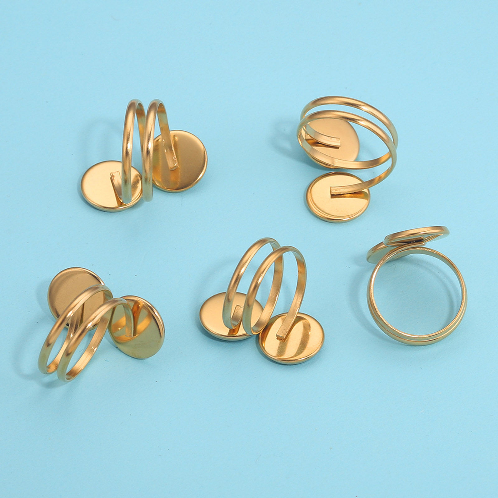 Immagine di 304 Acciaio Inossidabile Aperto Regolabile Anello Multicolore Tondo Basi per Cabochon (Adatto 12mm) 18mm (taglia di US: 7.75), 1 Pz