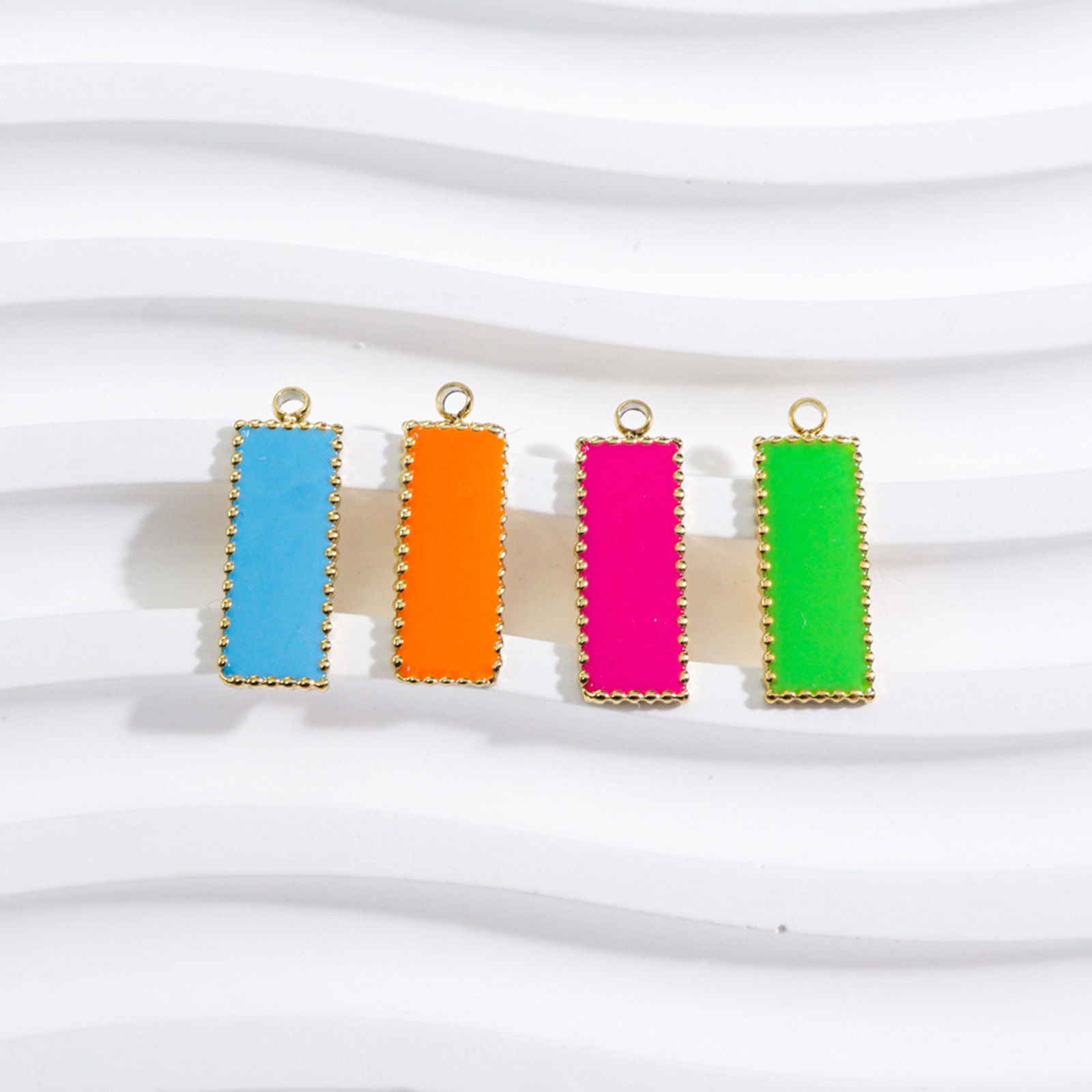 Picture of 304 Stainless Steel Charms Gold Plated Multicolor Rectangle Enamel 19.5mm x 7mm