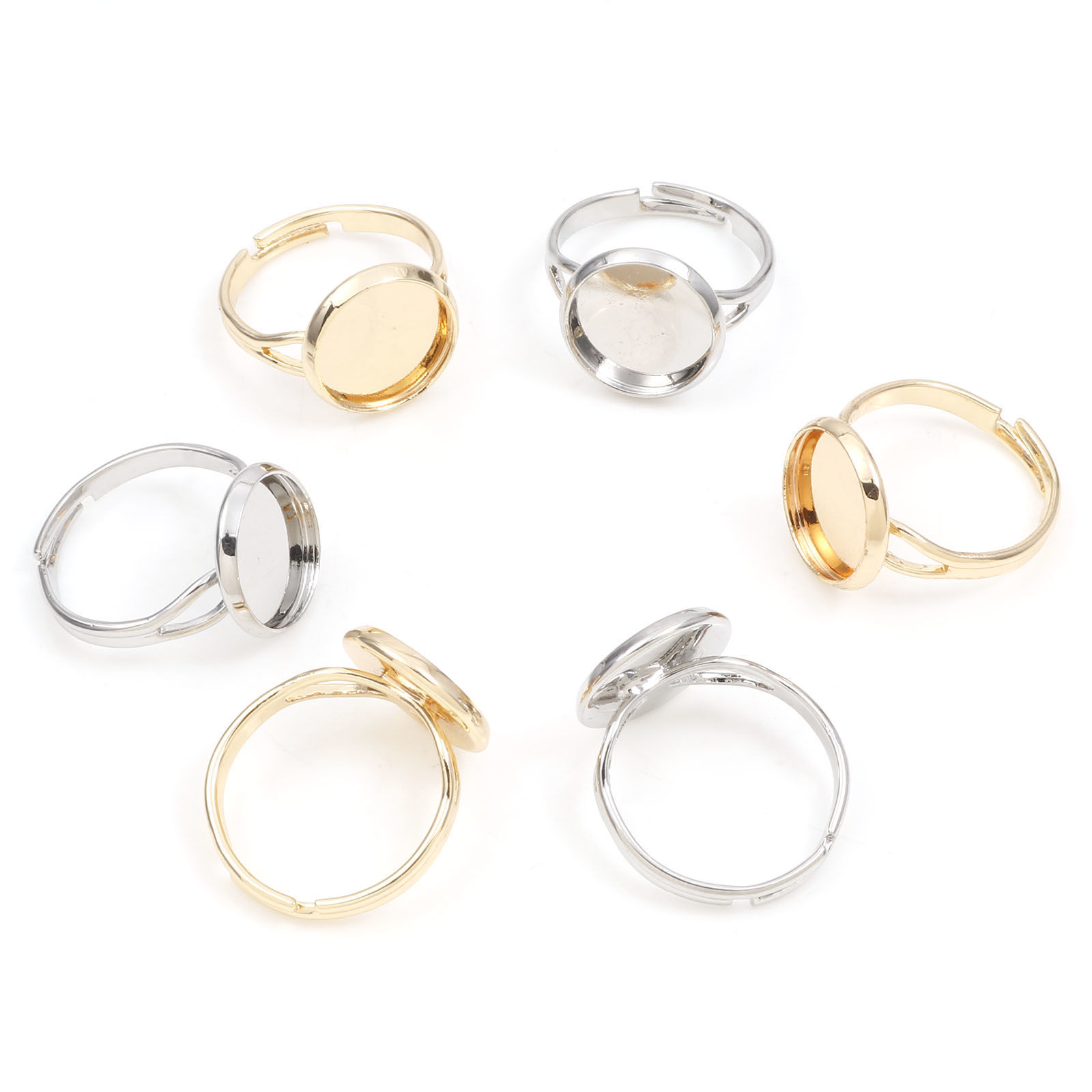 Picture of Brass Open Adjustable Rings Round Real Gold Plated Cabochon Settings (Fits 12mm Dia.) 16.9mm(US Size 6.5)