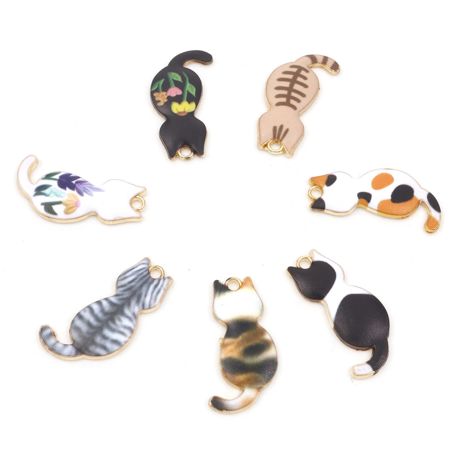 Picture of Zinc Based Alloy Pendants Gold Plated Multicolor Cat Animal Enamel 3cm x 1.6cm