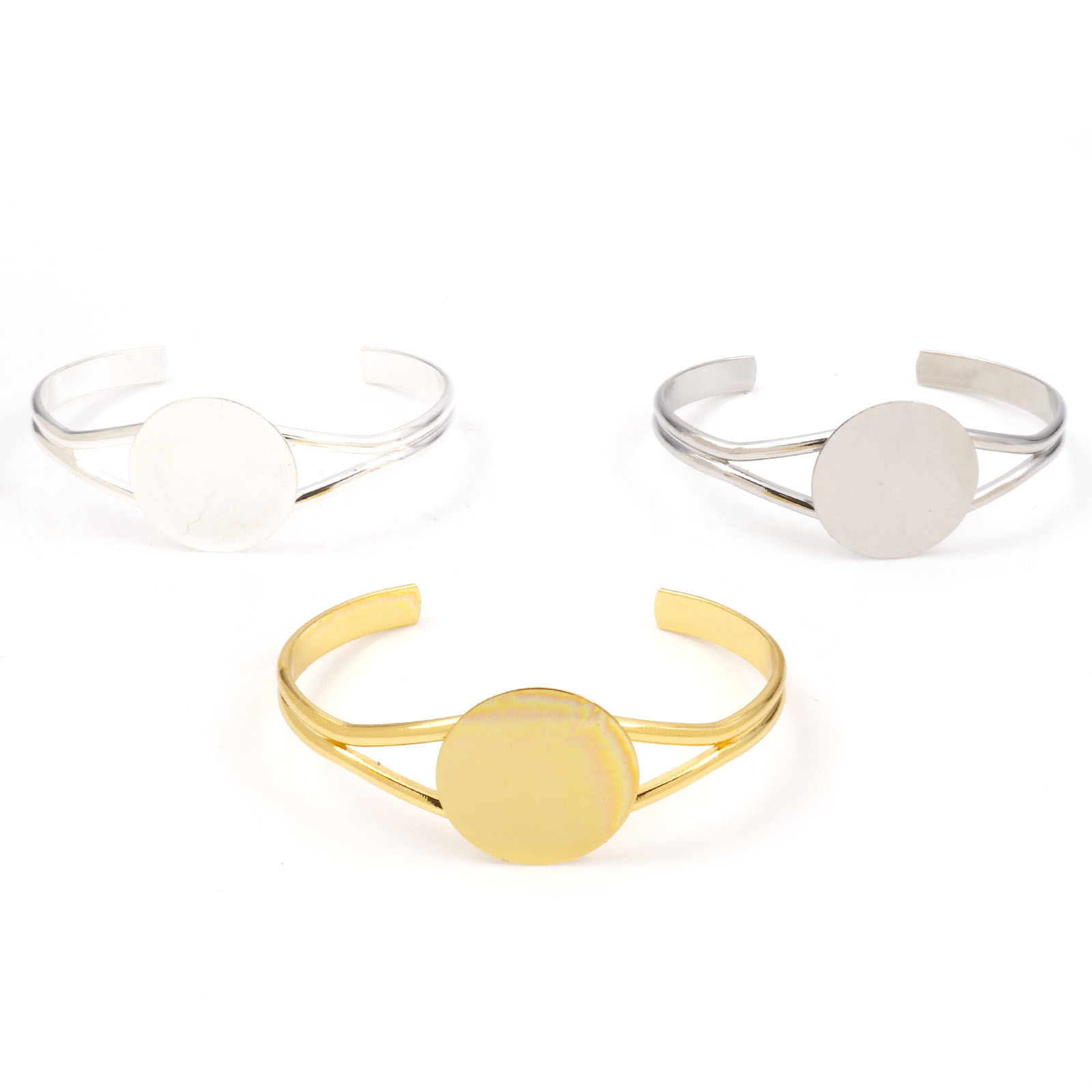 Picture of Brass Cabochon Settings Open Cuff Bangles Bracelets Findings Multicolor 16cm(6 2/8") long