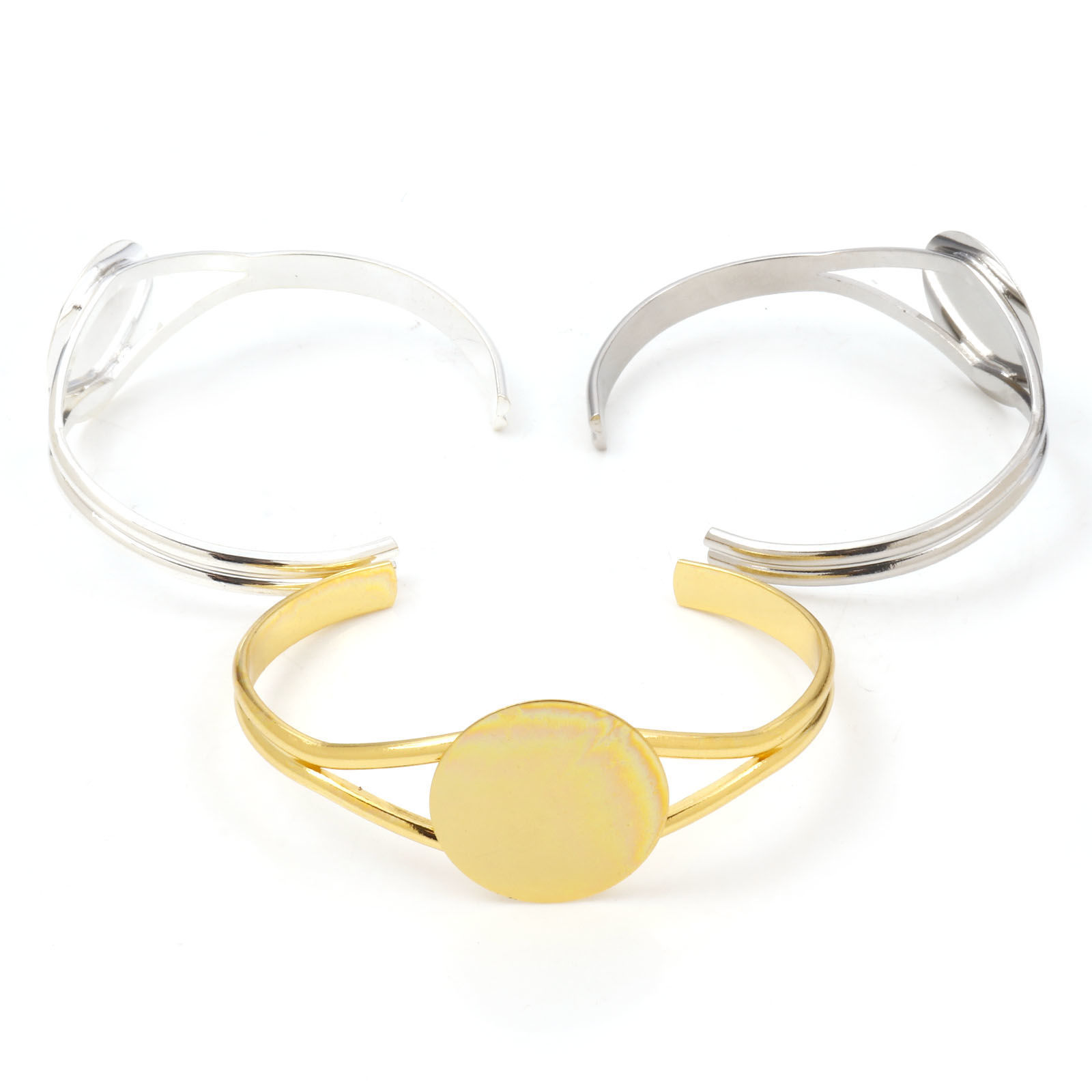 Picture of Brass Cabochon Settings Open Cuff Bangles Bracelets Findings Multicolor 16cm(6 2/8") long