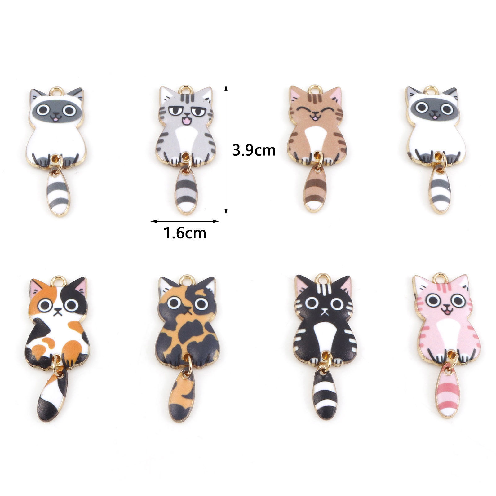 Picture of Zinc Based Alloy Pendants Gold Plated Multicolor Cat Animal Animal Enamel 3.9cm x 1.6cm