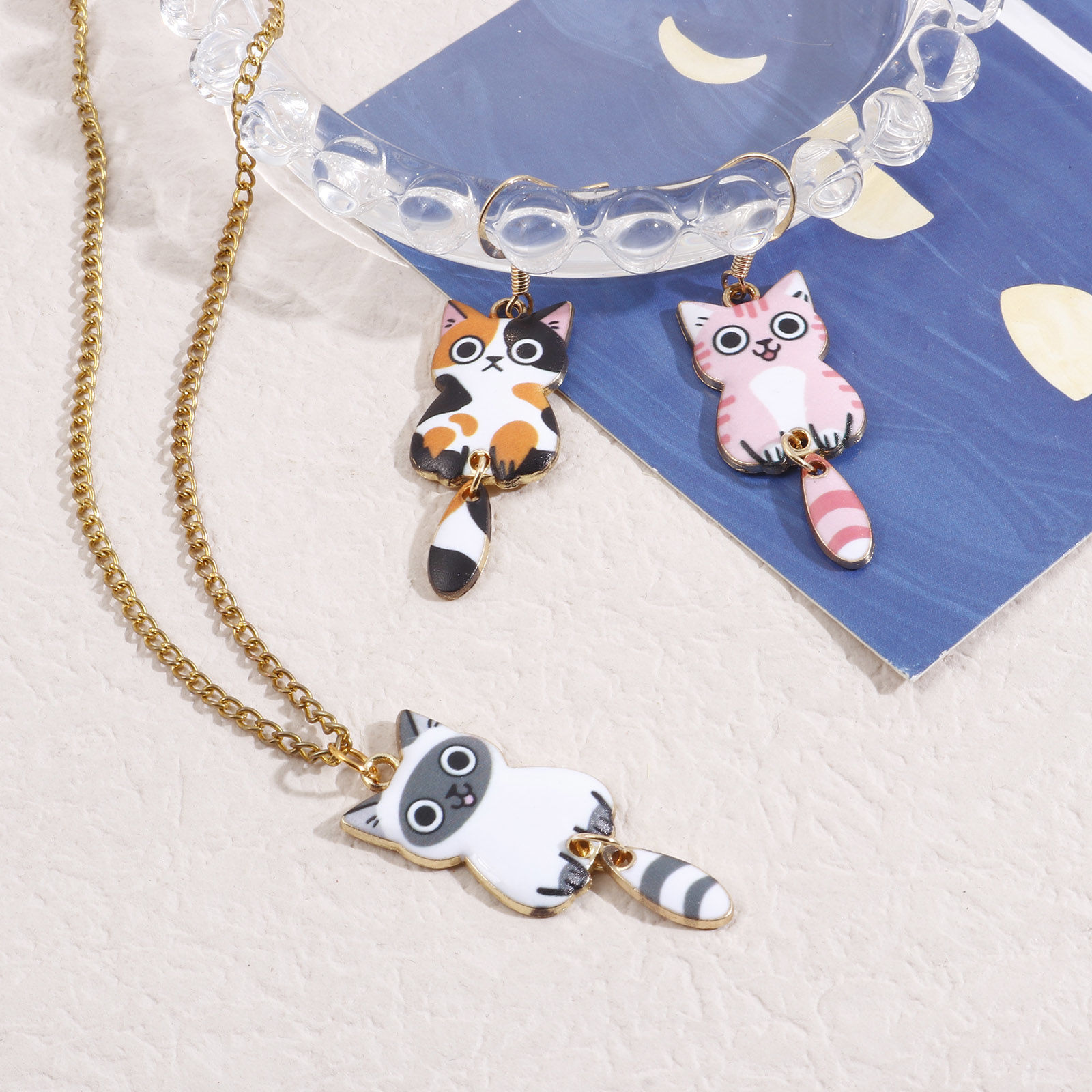 Picture of Zinc Based Alloy Pendants Gold Plated Multicolor Cat Animal Animal Enamel 3.9cm x 1.6cm