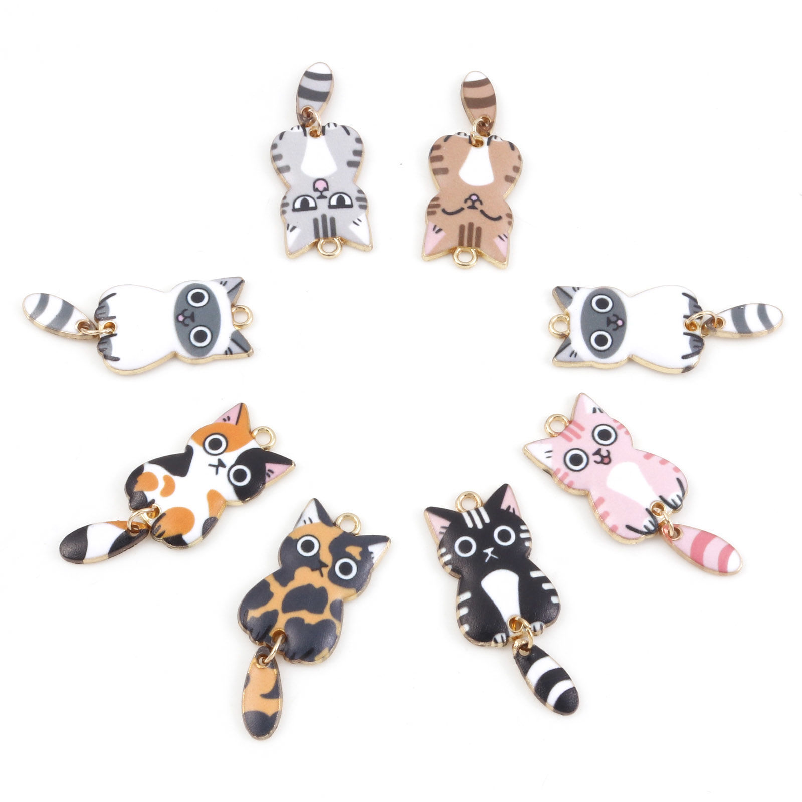 Picture of Zinc Based Alloy Pendants Gold Plated Multicolor Cat Animal Animal Enamel 3.9cm x 1.6cm