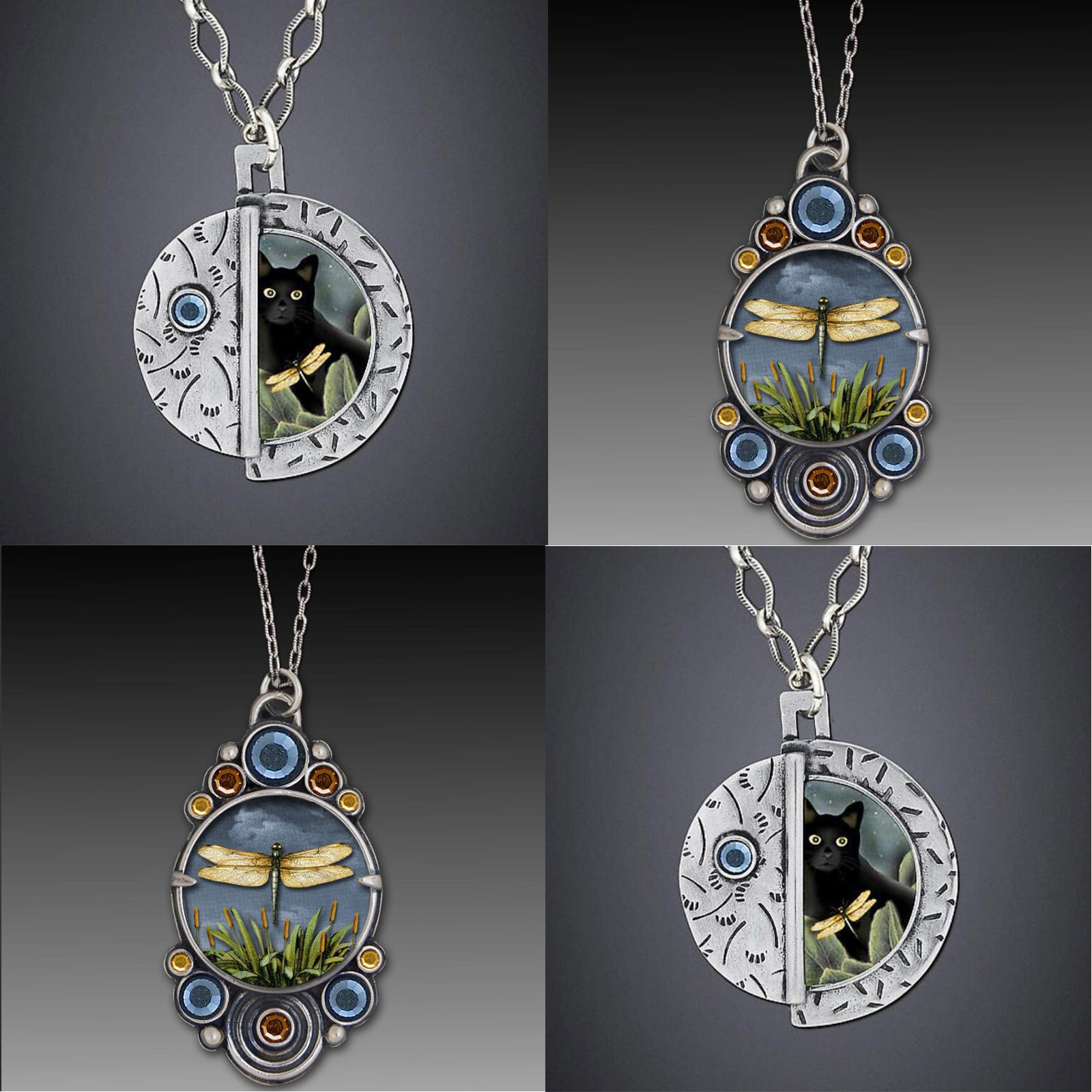 Imagen de Retro Collar con Colgante Plata Antigua Gato libélula 1 Unidad