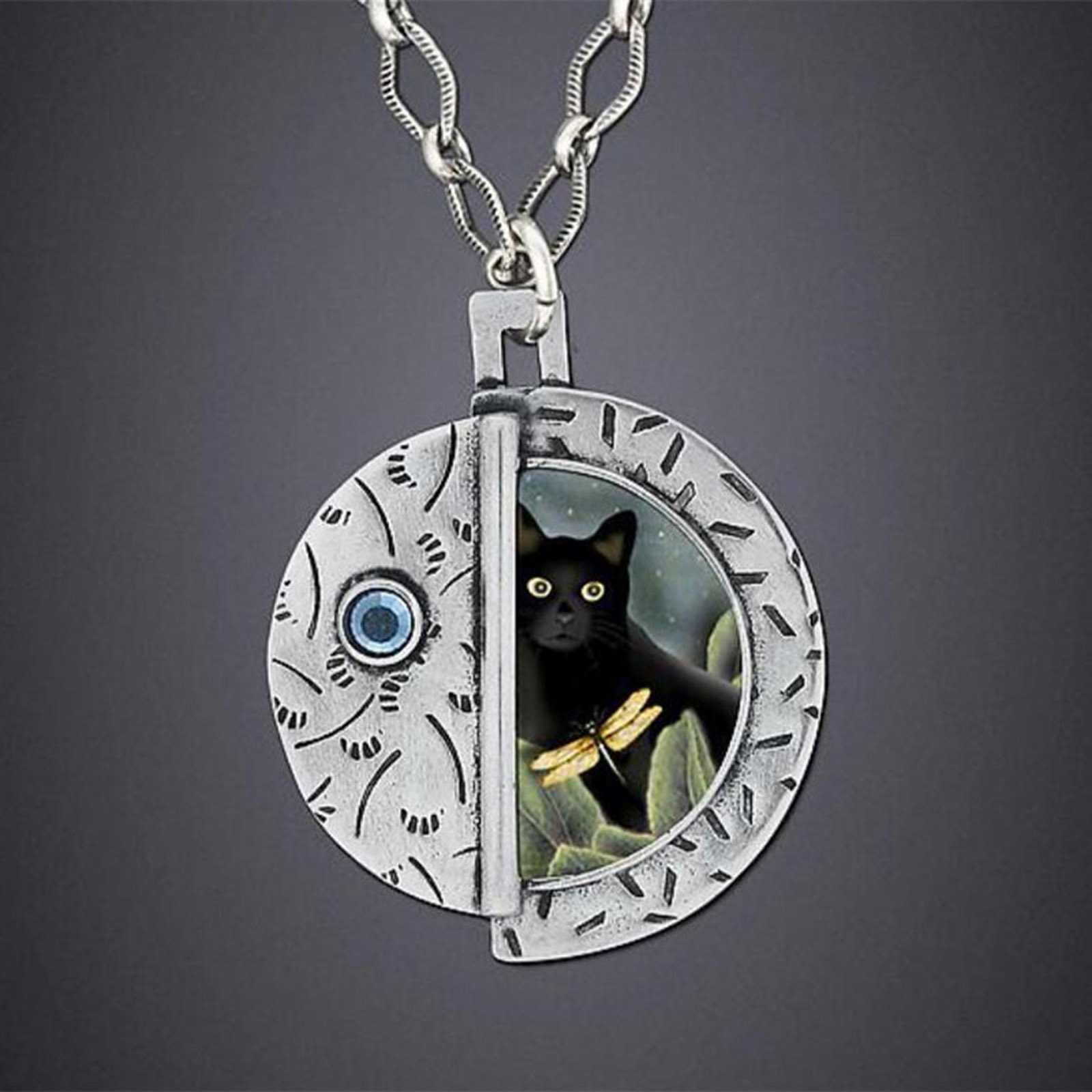 Imagen de Retro Collar con Colgante Plata Antigua Gato libélula 1 Unidad
