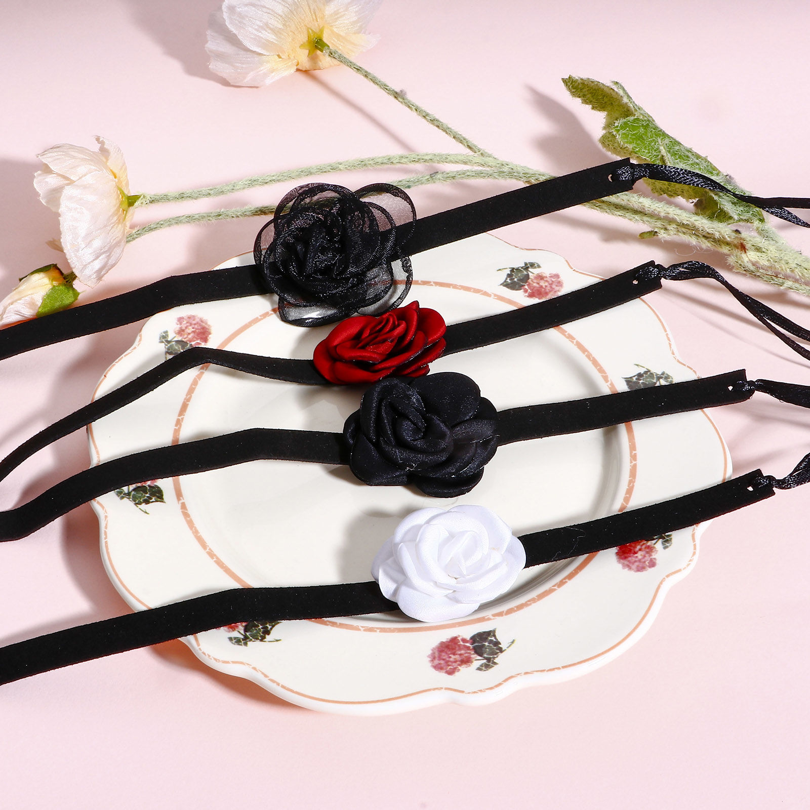 Picture of Gauze Japanese Style Choker Necklace Multicolor Flower