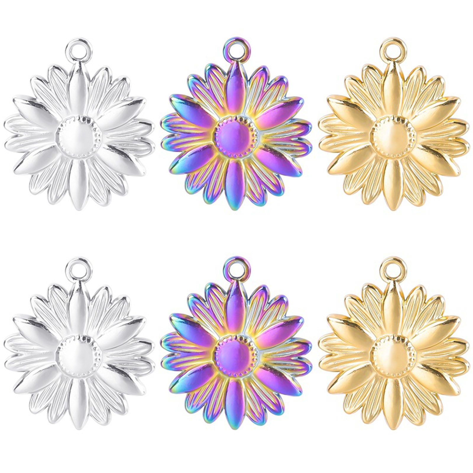 Picture of 304 Stainless Steel Charms Multicolor Sunflower 26mm x 22mm