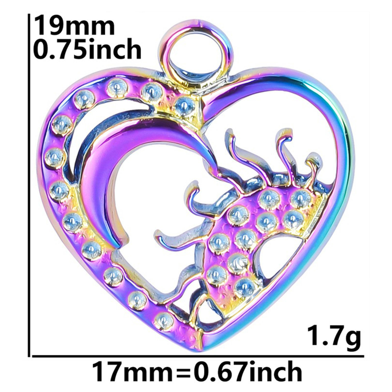 Picture of 304 Stainless Steel Charms Multicolor Heart Sun Hollow 19mm x 17mm