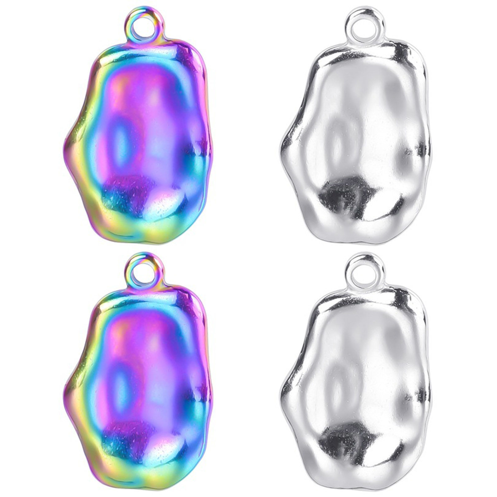 Picture of 304 Stainless Steel Charms Multicolor Irregular Embossing 26mm x 16mm