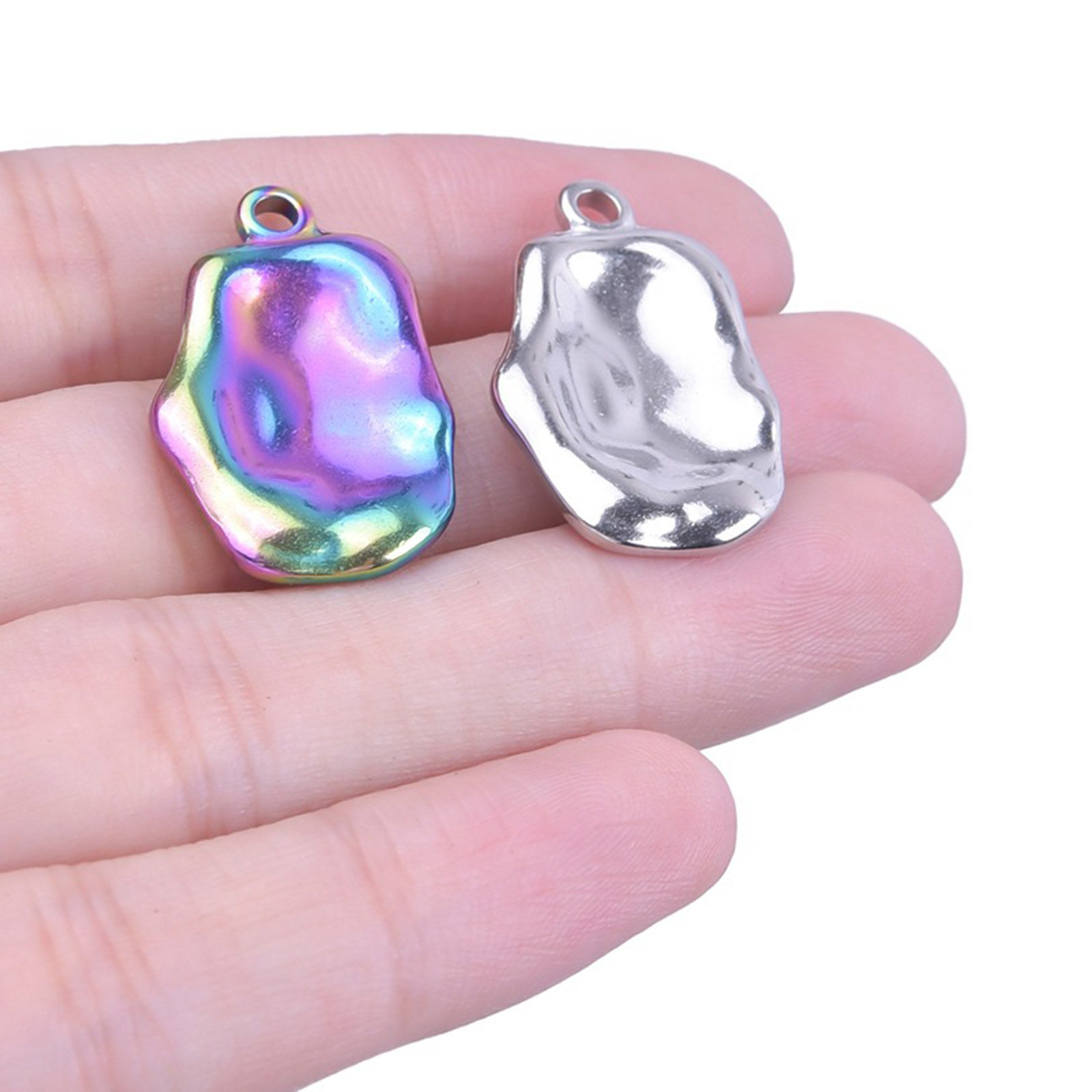 Picture of 304 Stainless Steel Charms Multicolor Irregular Embossing 26mm x 16mm