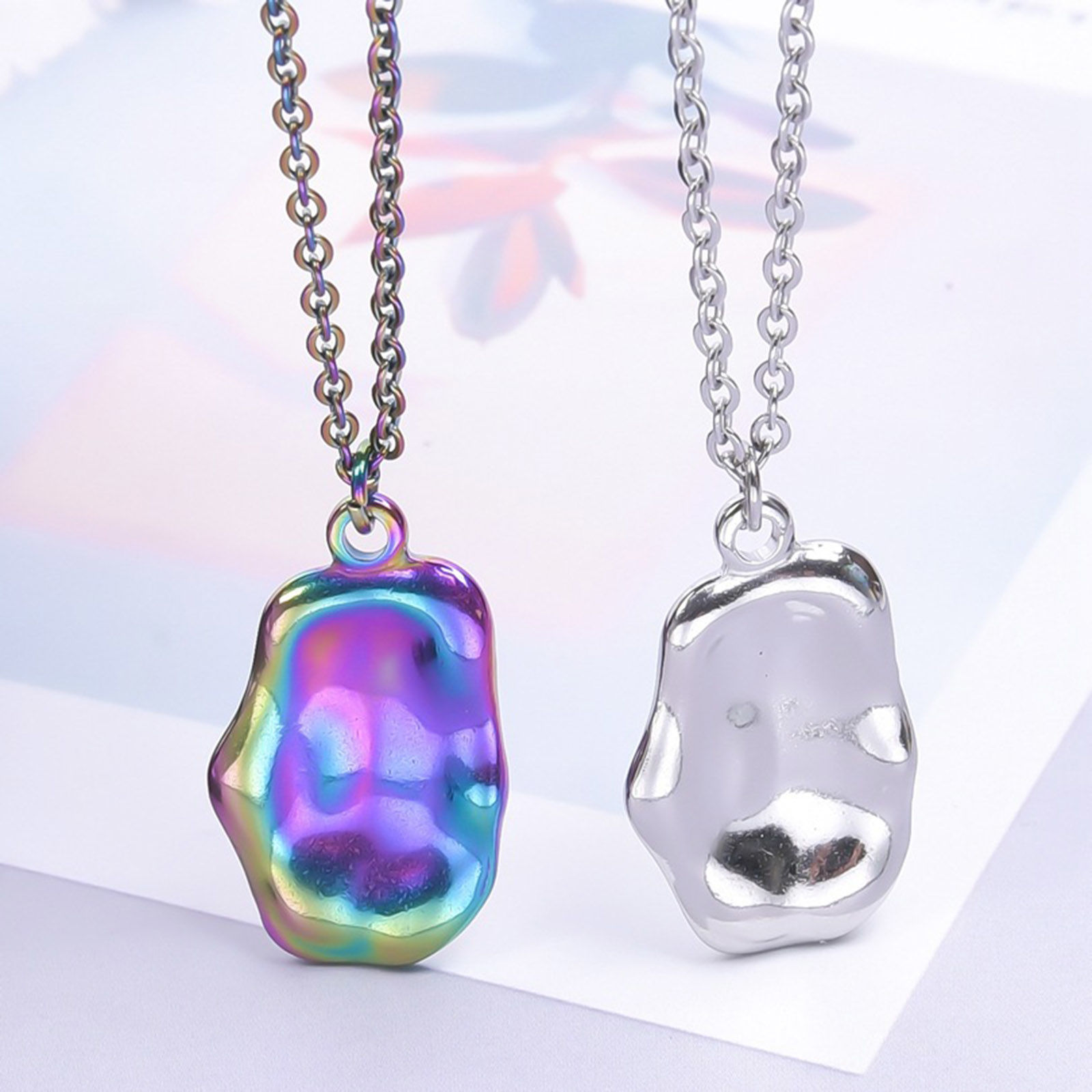 Picture of 304 Stainless Steel Charms Multicolor Irregular Embossing 26mm x 16mm