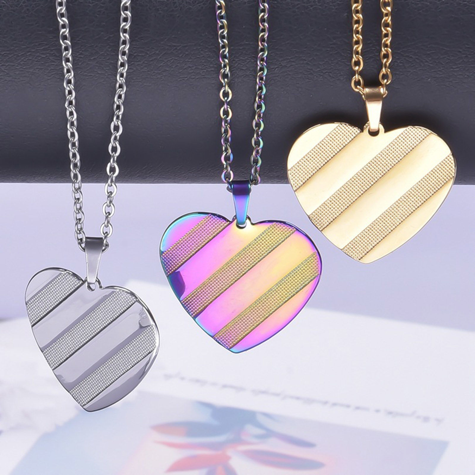 Picture of 304 Stainless Steel Charms Multicolor Heart Texture 25mm x 27mm