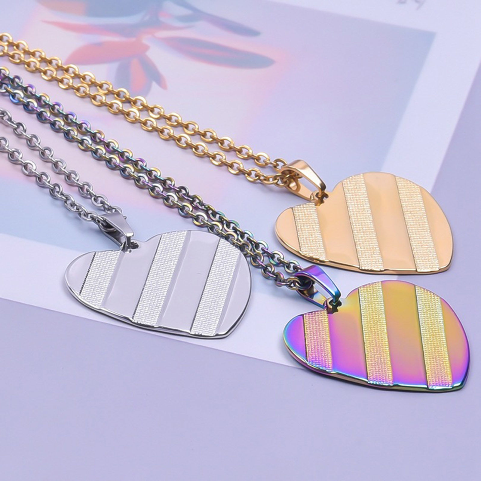 Picture of 304 Stainless Steel Charms Multicolor Heart Texture 25mm x 27mm