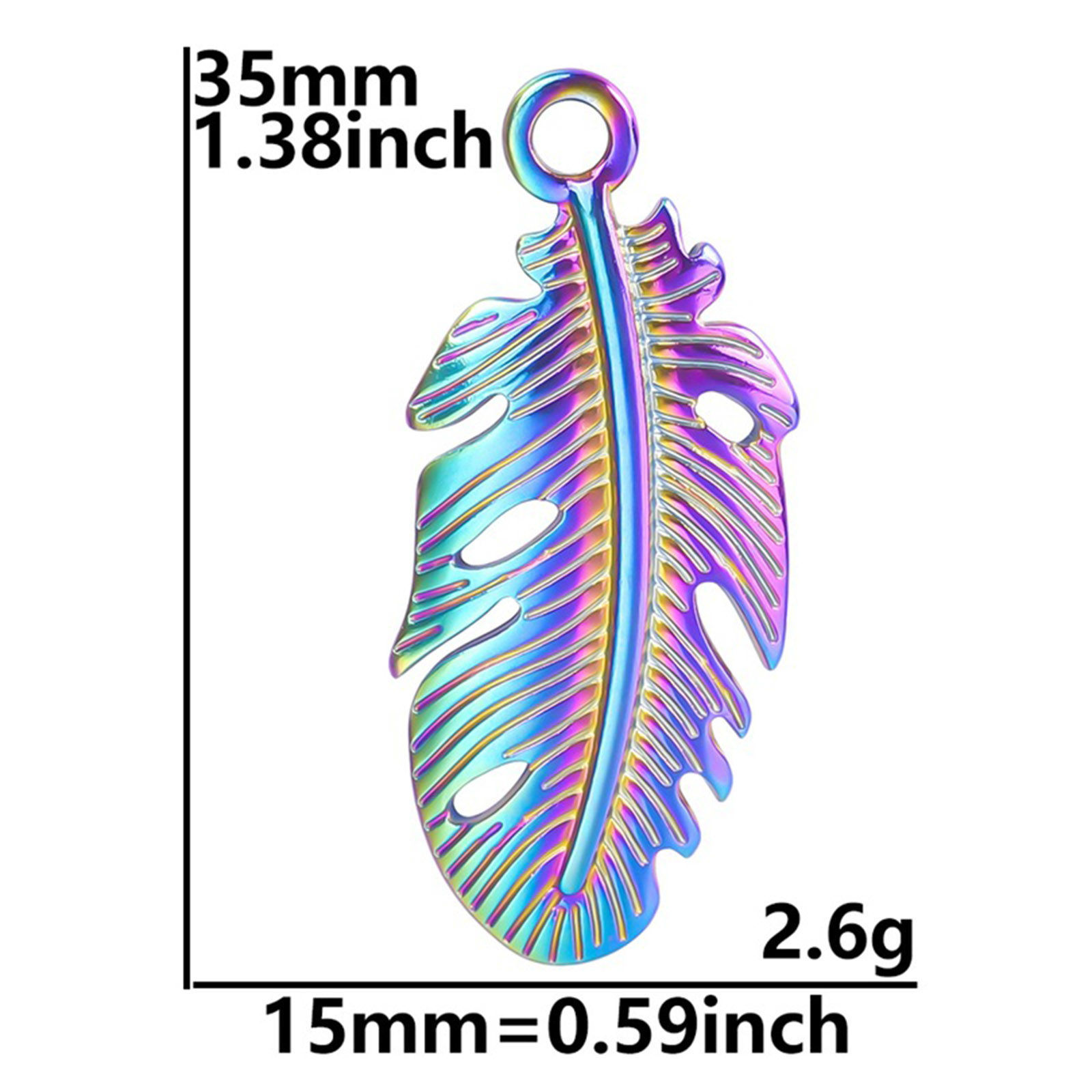 Picture of 304 Stainless Steel Charms Multicolor Feather 35mm x 15mm