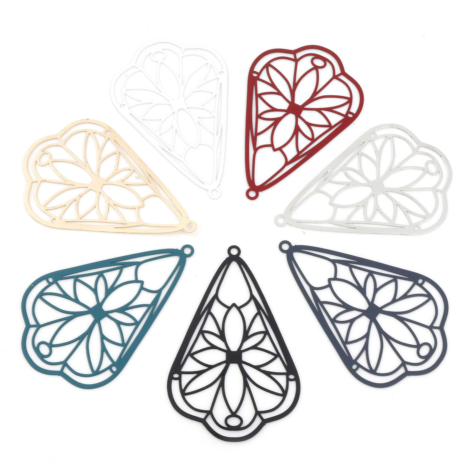 Picture of Iron Based Alloy Pendants Multicolor Drop Flower Painted 4.9cm x 3.2cm