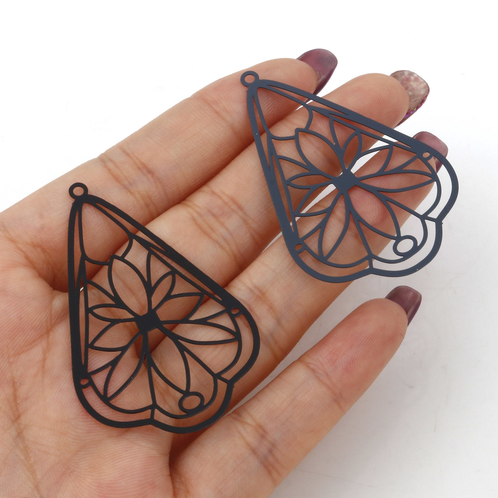 Picture of Iron Based Alloy Pendants Multicolor Drop Flower Painted 4.9cm x 3.2cm