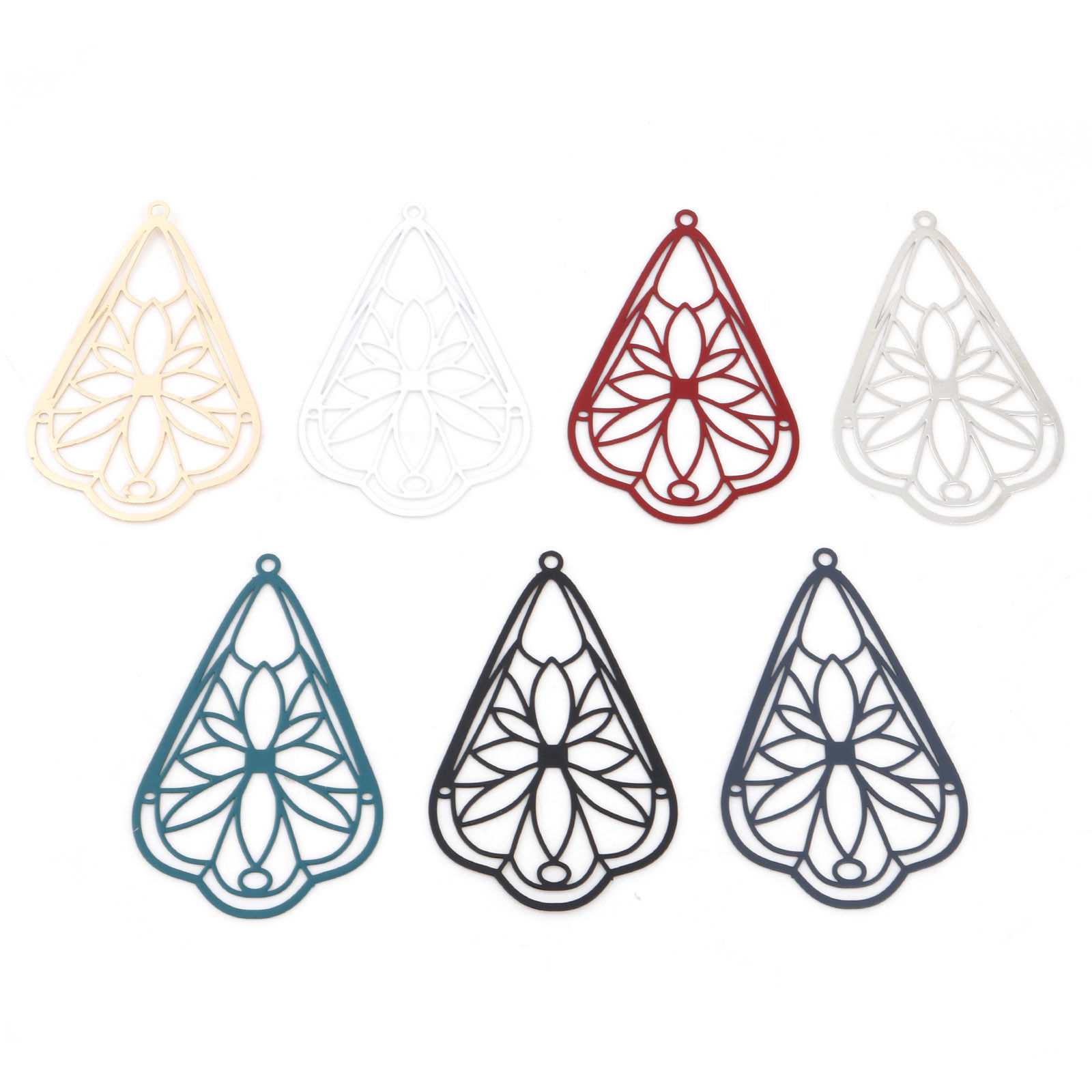 Picture of Iron Based Alloy Pendants Multicolor Drop Flower Painted 4.9cm x 3.2cm