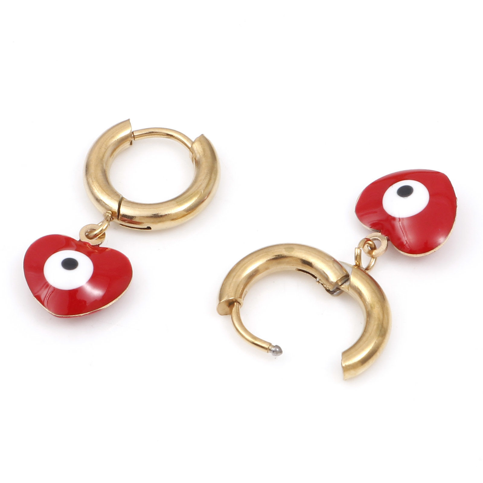 Imagen de 304 Acero Inoxidable Religión Pendientes Círculos Chapado en Oro Multicolor Mal de ojo Esmalte 1 Par