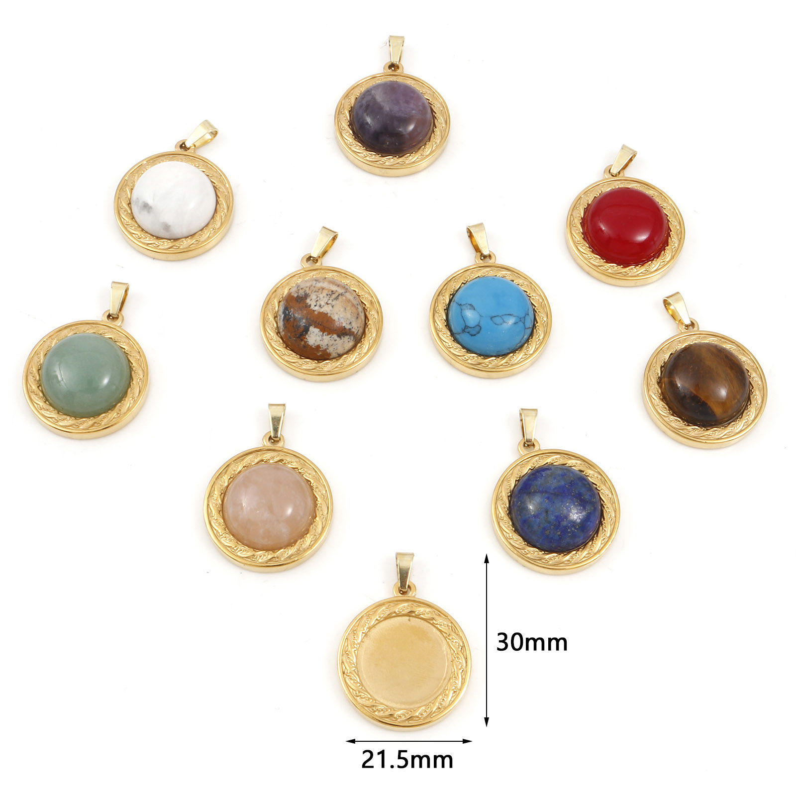 Picture of Gemstone Charms Gold Plated Round 30mm x 21.5mm
