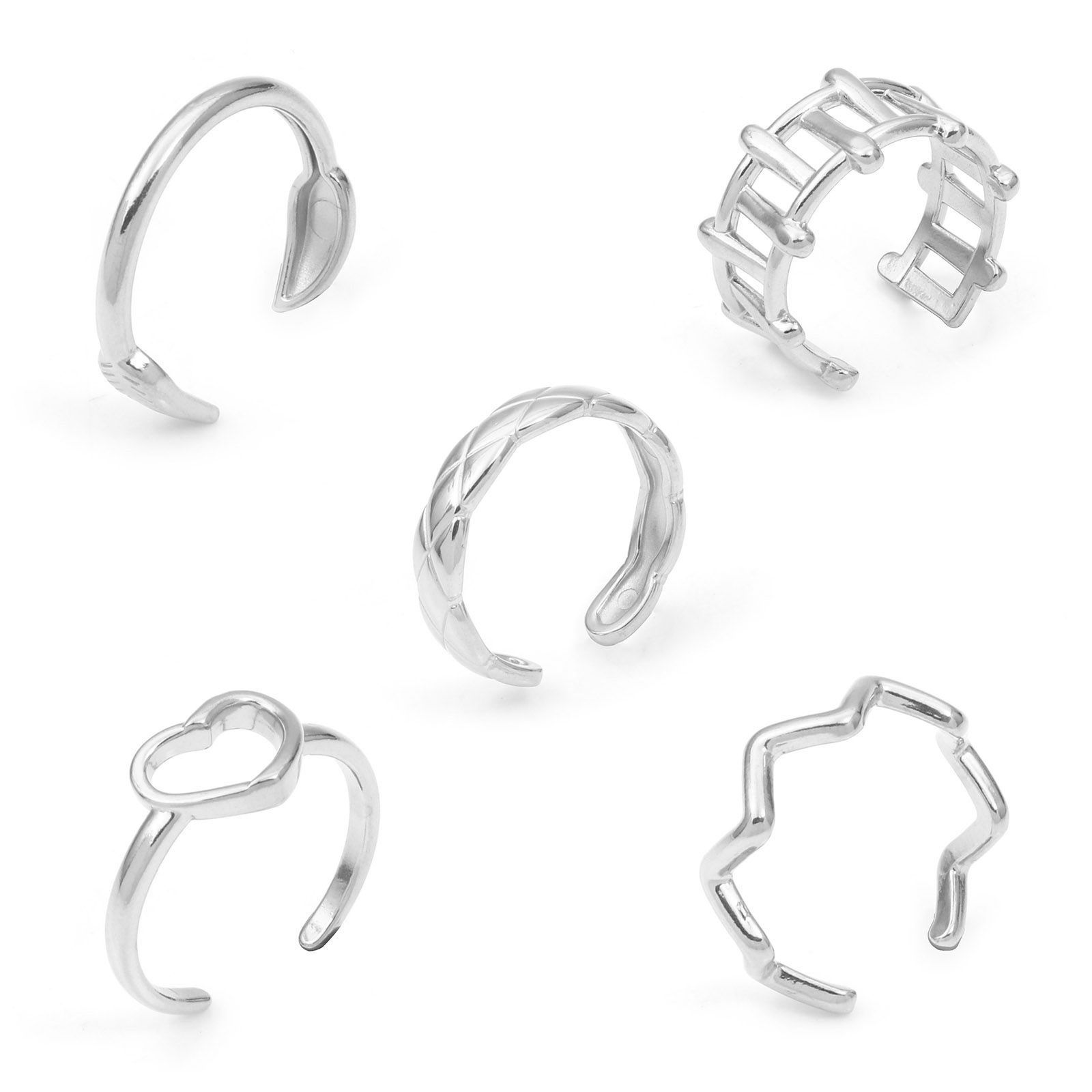 Picture of 304 Stainless Steel Stylish Open Rings Silver Tone Wave