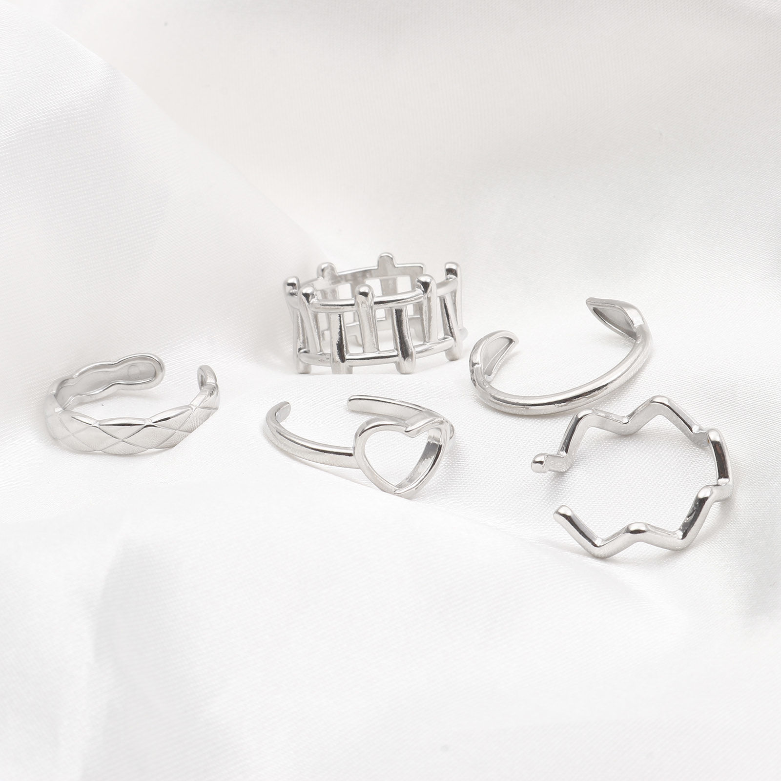 Picture of 304 Stainless Steel Stylish Open Rings Silver Tone Wave
