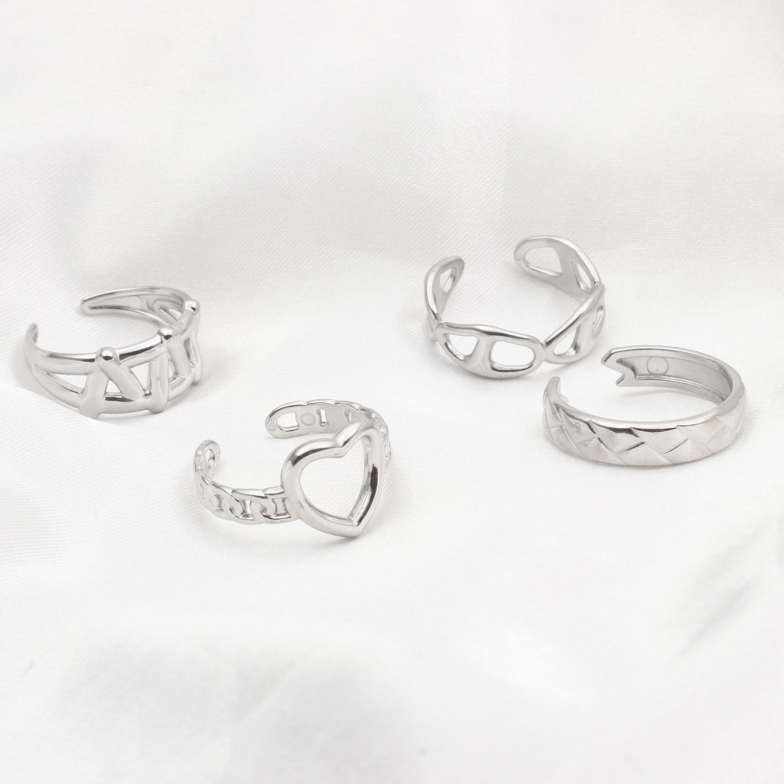 Picture of 304 Stainless Steel Stylish Open Rings Silver Tone Heart