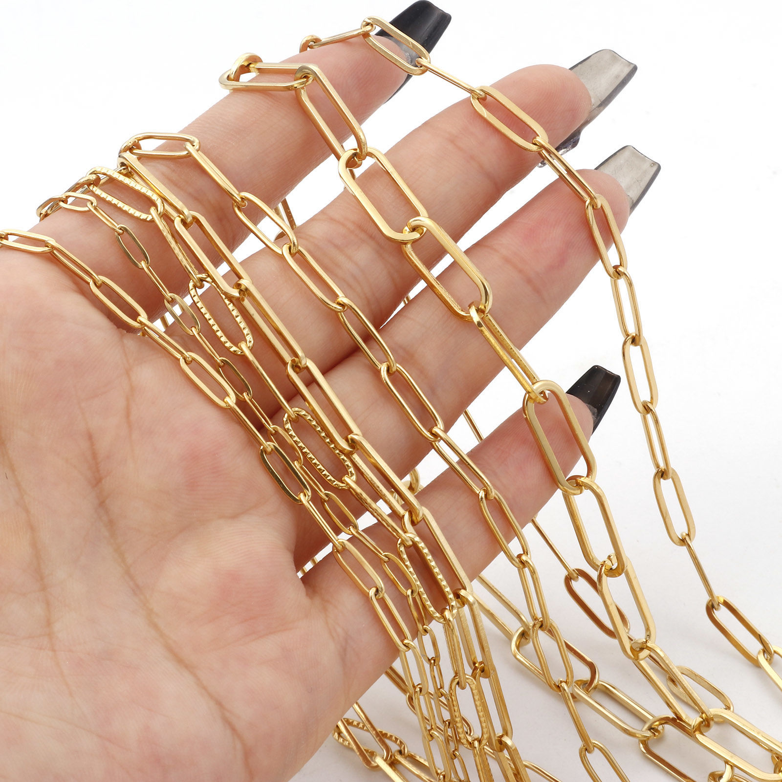 Picture of 1 M Vacuum Plating 304 Stainless Steel Link Cable Chain For Handmade DIY Jewelry Making Findings Oval Gold Plated