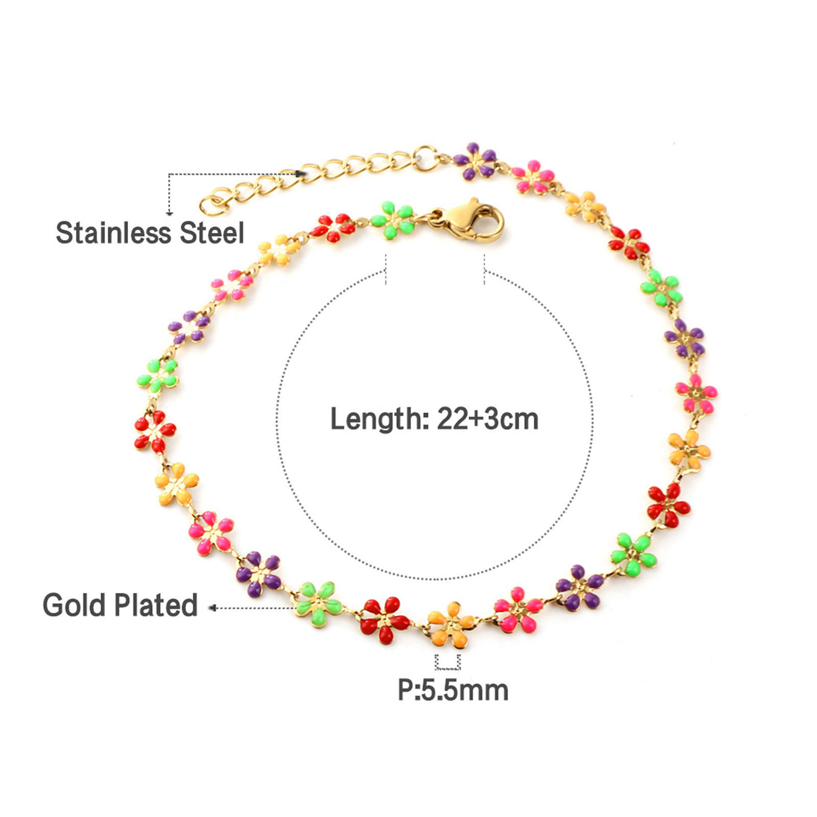Picture of 304 Stainless Steel Anklet Multicolor Evil Eye 22cm(8 5/8") long