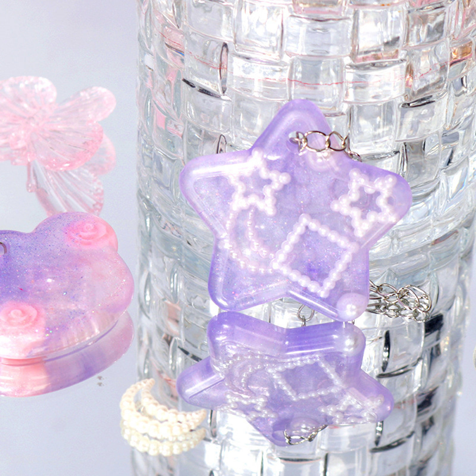 Picture of Silicone Resin Mold For Keychain Necklace Earring Pendant Jewelry DIY Making Heart Flower White 