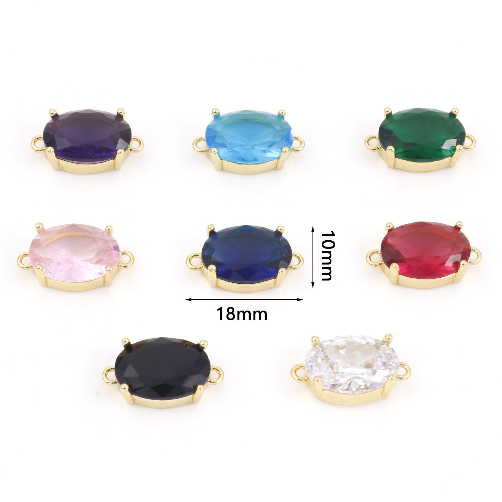 Imagen de Latón + Vidrio Conectores Chapado en Oro Multicolor Óvalo 18mm x 10mm, 1 Unidad