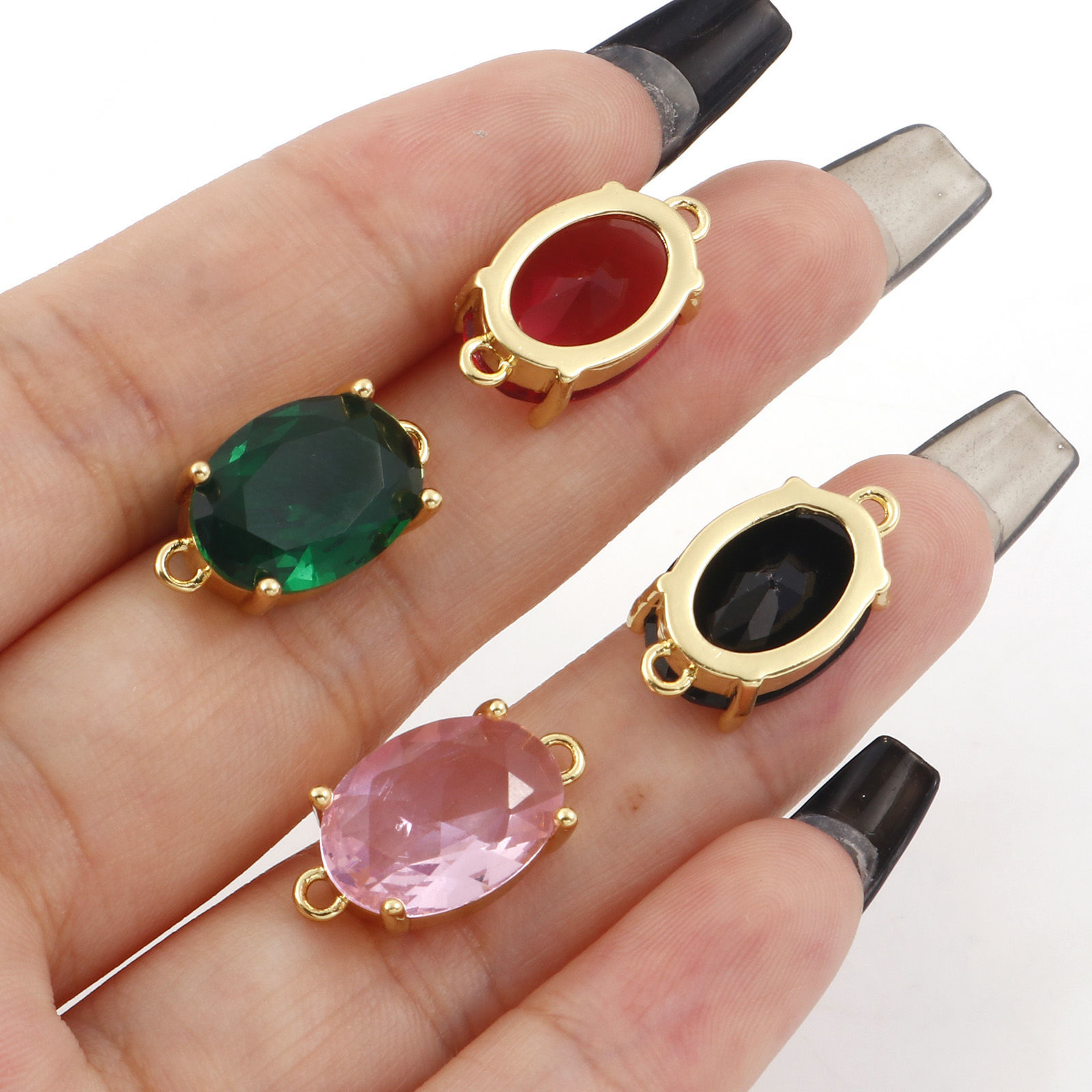 Imagen de Latón + Vidrio Conectores Chapado en Oro Multicolor Óvalo 18mm x 10mm, 1 Unidad