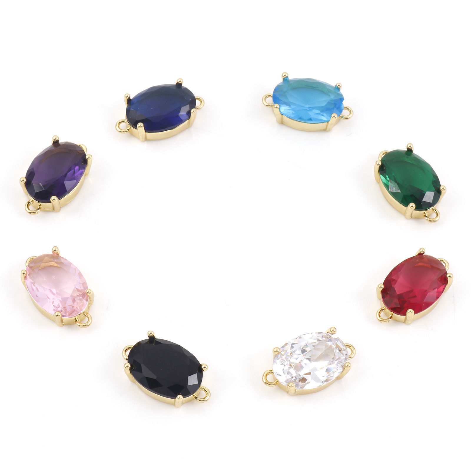 Imagen de Latón + Vidrio Conectores Chapado en Oro Multicolor Óvalo 18mm x 10mm, 1 Unidad
