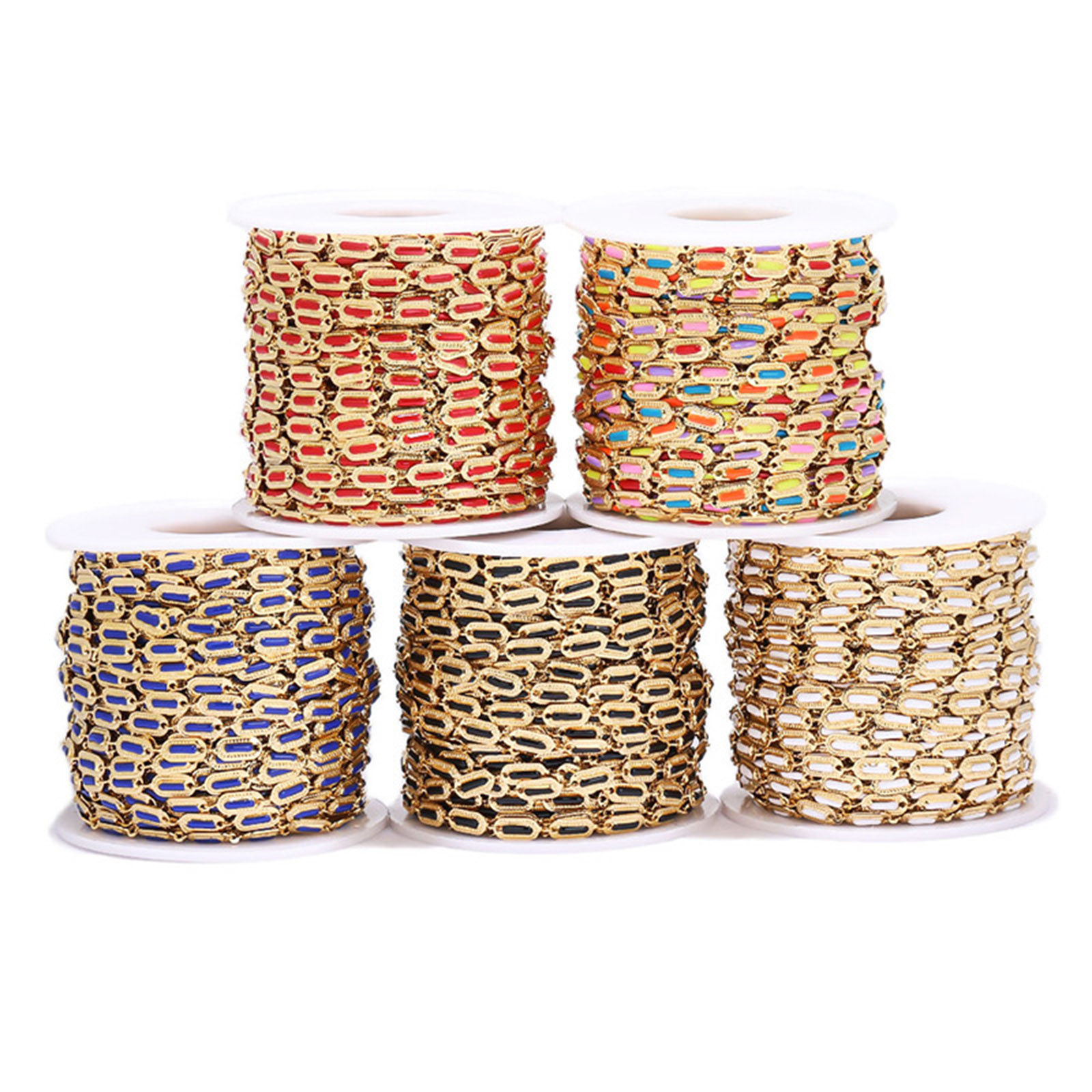 Imagen de 304 Acero Inoxidable Cadena de Eslabones Hechos a Mano Rectángulo Chapado en Oro Multicolor Esmalte 4.5mm, 1 M