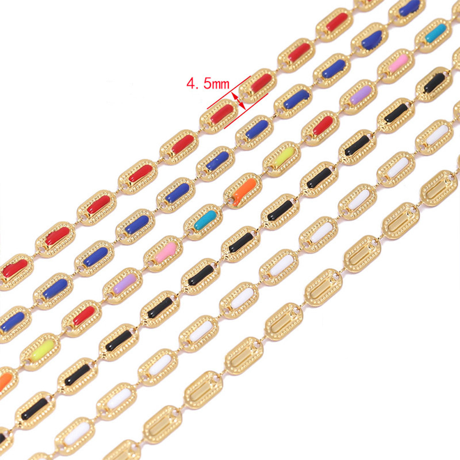 Imagen de 304 Acero Inoxidable Cadena de Eslabones Hechos a Mano Rectángulo Chapado en Oro Multicolor Esmalte 4.5mm, 1 M