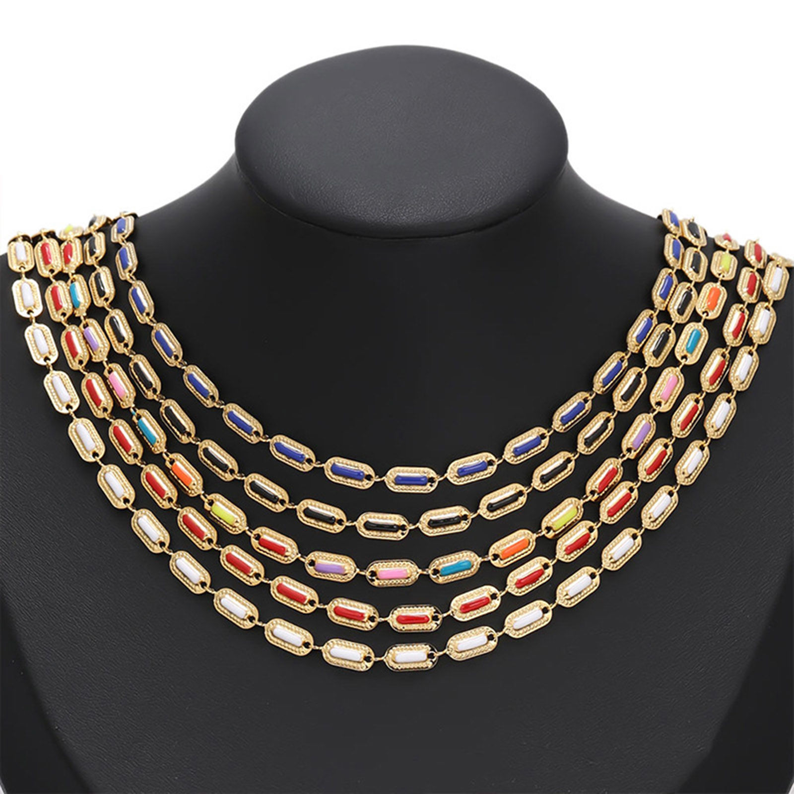 Imagen de 304 Acero Inoxidable Cadena de Eslabones Hechos a Mano Rectángulo Chapado en Oro Multicolor Esmalte 4.5mm, 1 M