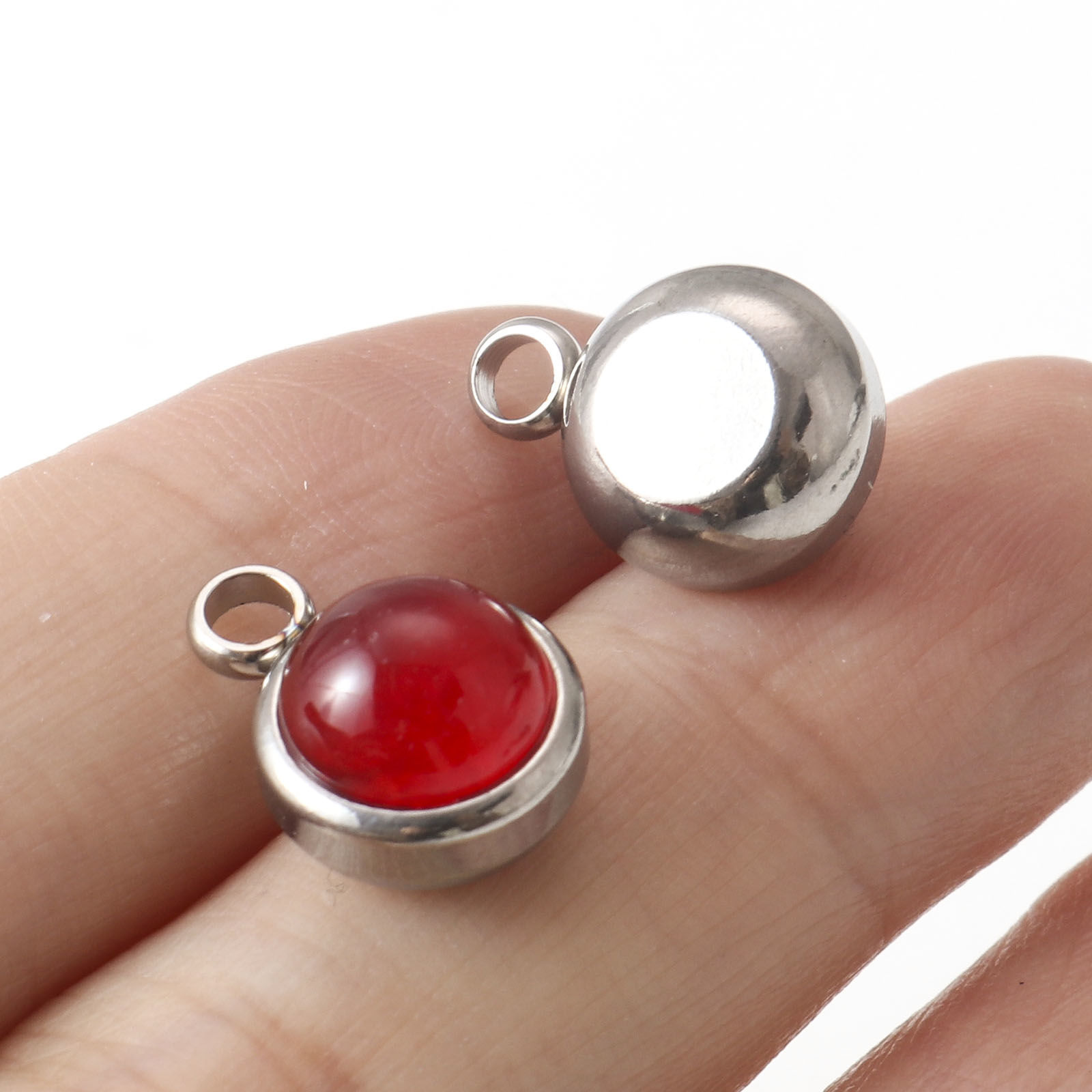 Bild von Anhänger aus 304 Edelstahl und Edelsteinen, silberfarben, mehrfarbig, rund, 14 mm x 10 mm