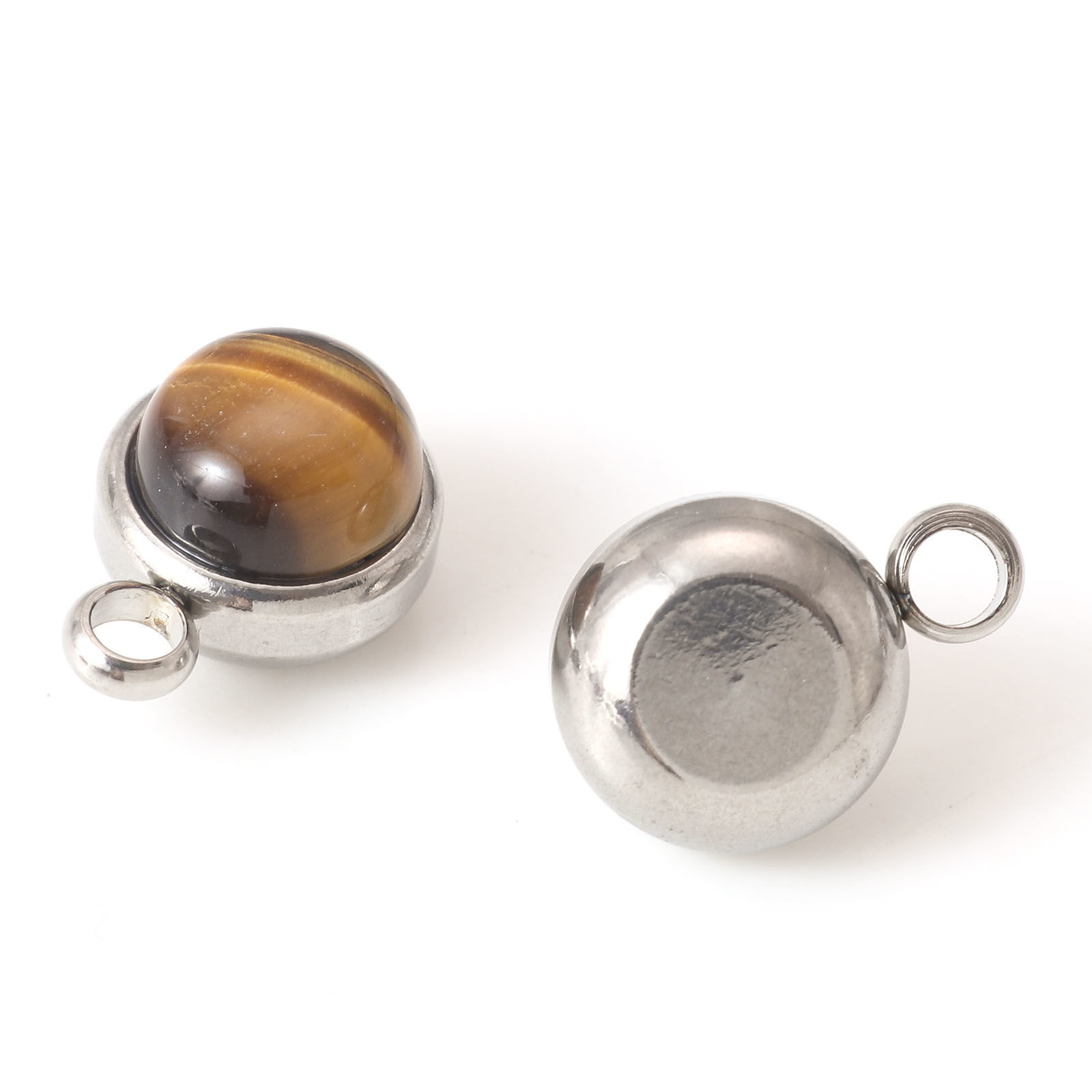 Bild von Anhänger aus 304 Edelstahl und Edelsteinen, silberfarben, mehrfarbig, rund, 14 mm x 10 mm