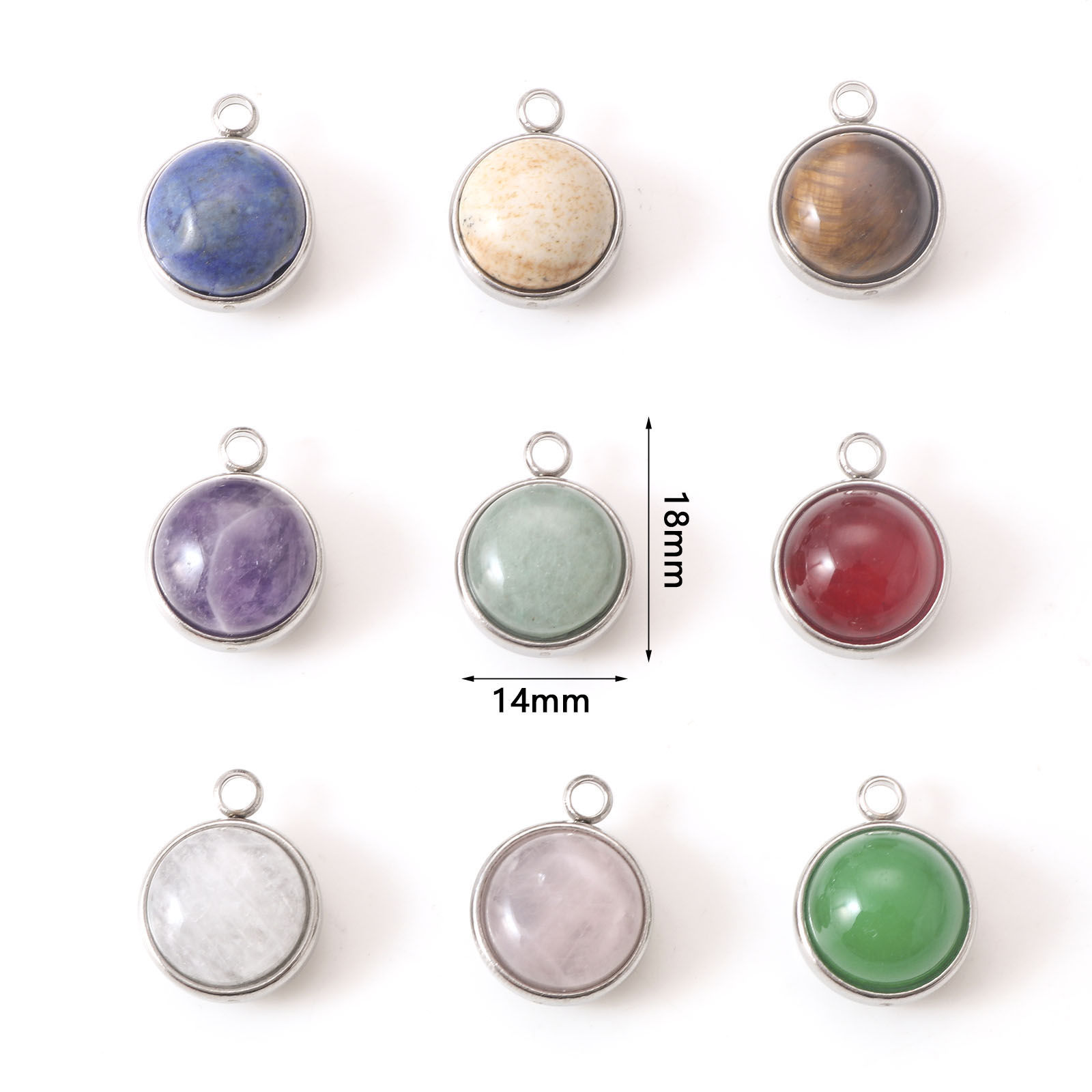 Picture of 304 Stainless Steel & Gemstone Charms Silver Tone Multicolor Round 18mm x 14mm
