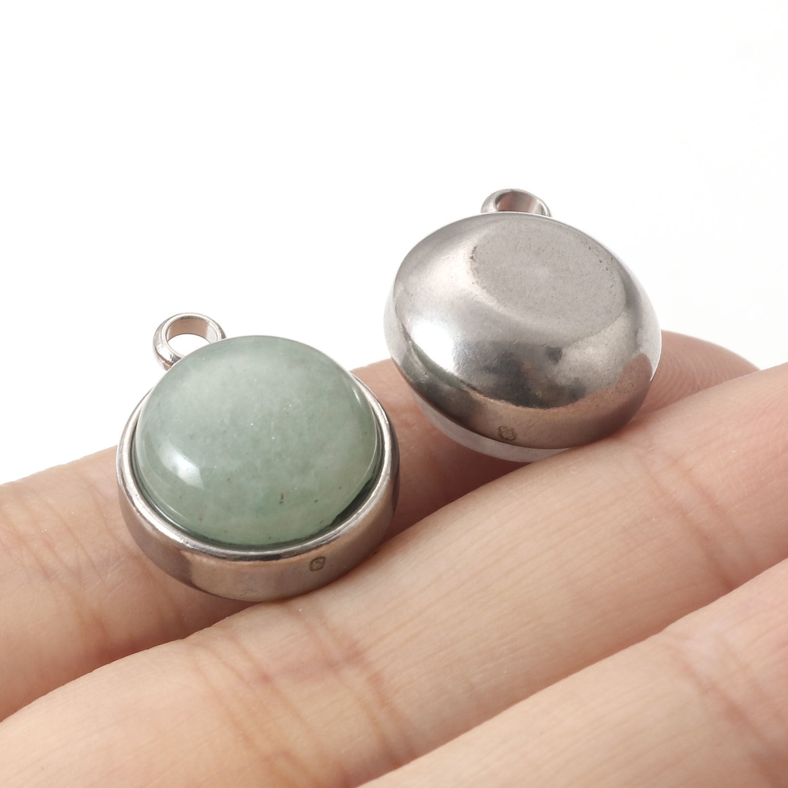Picture of 304 Stainless Steel & Gemstone Charms Silver Tone Multicolor Round 18mm x 14mm