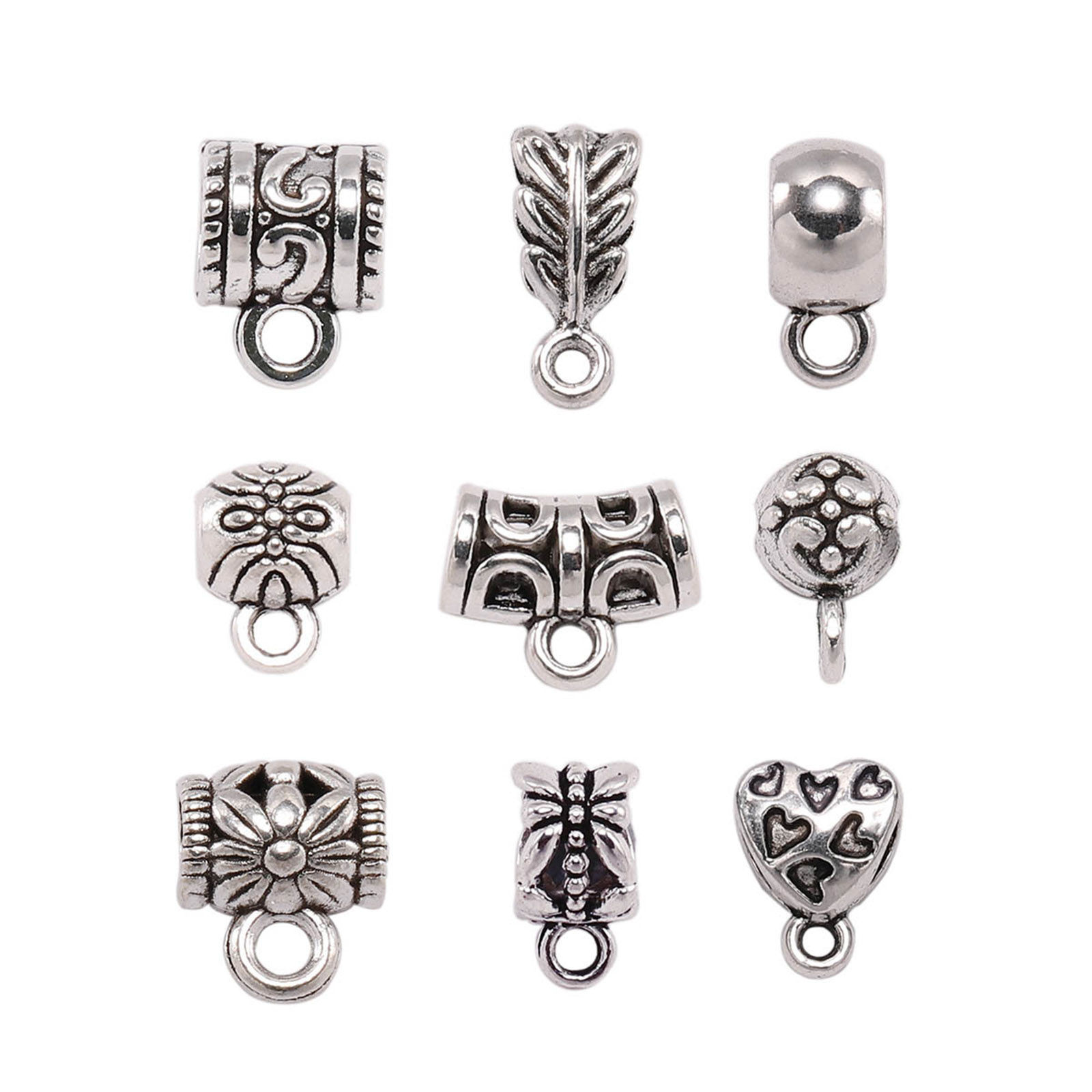 Изображение Zinc Based Alloy Bail Beads Antique Silver Color Carved Pattern 20 PCs