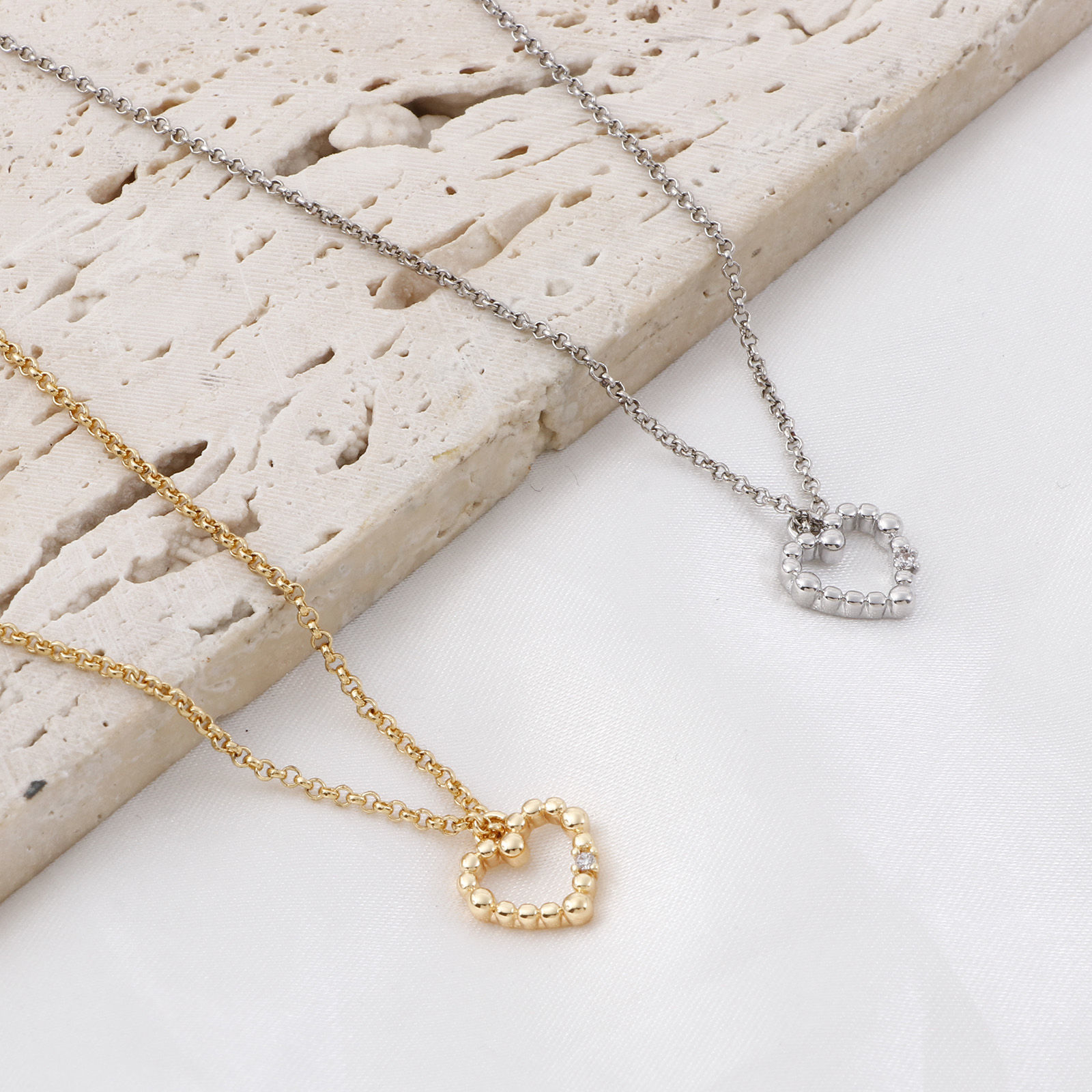 Picture of Brass Valentine's Day Charms Heart Real Gold Plated Micro Pave Clear Cubic Zirconia 12mm x 11mm