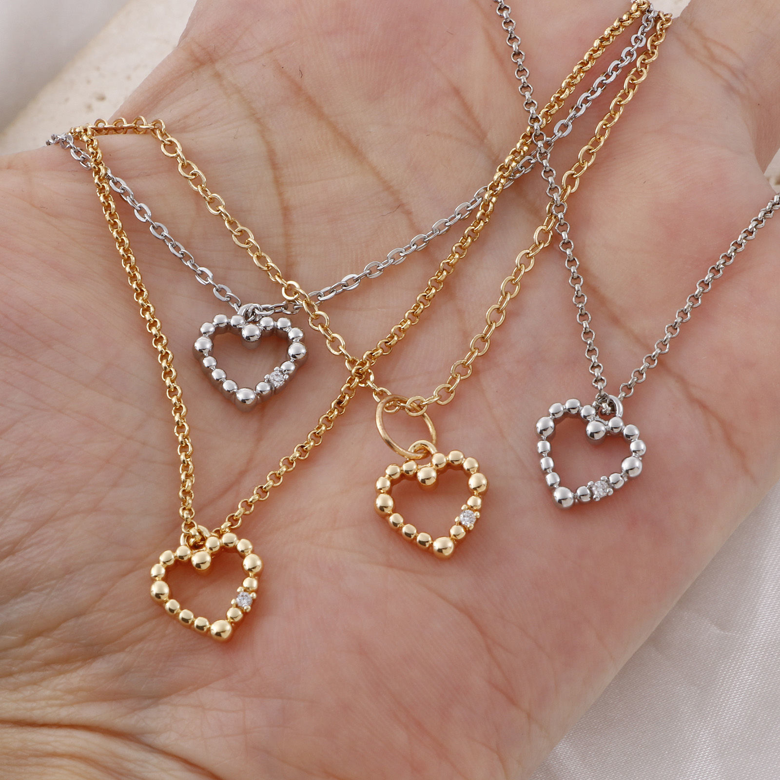 Picture of Brass Valentine's Day Charms Heart Real Gold Plated Micro Pave Clear Cubic Zirconia 12mm x 11mm