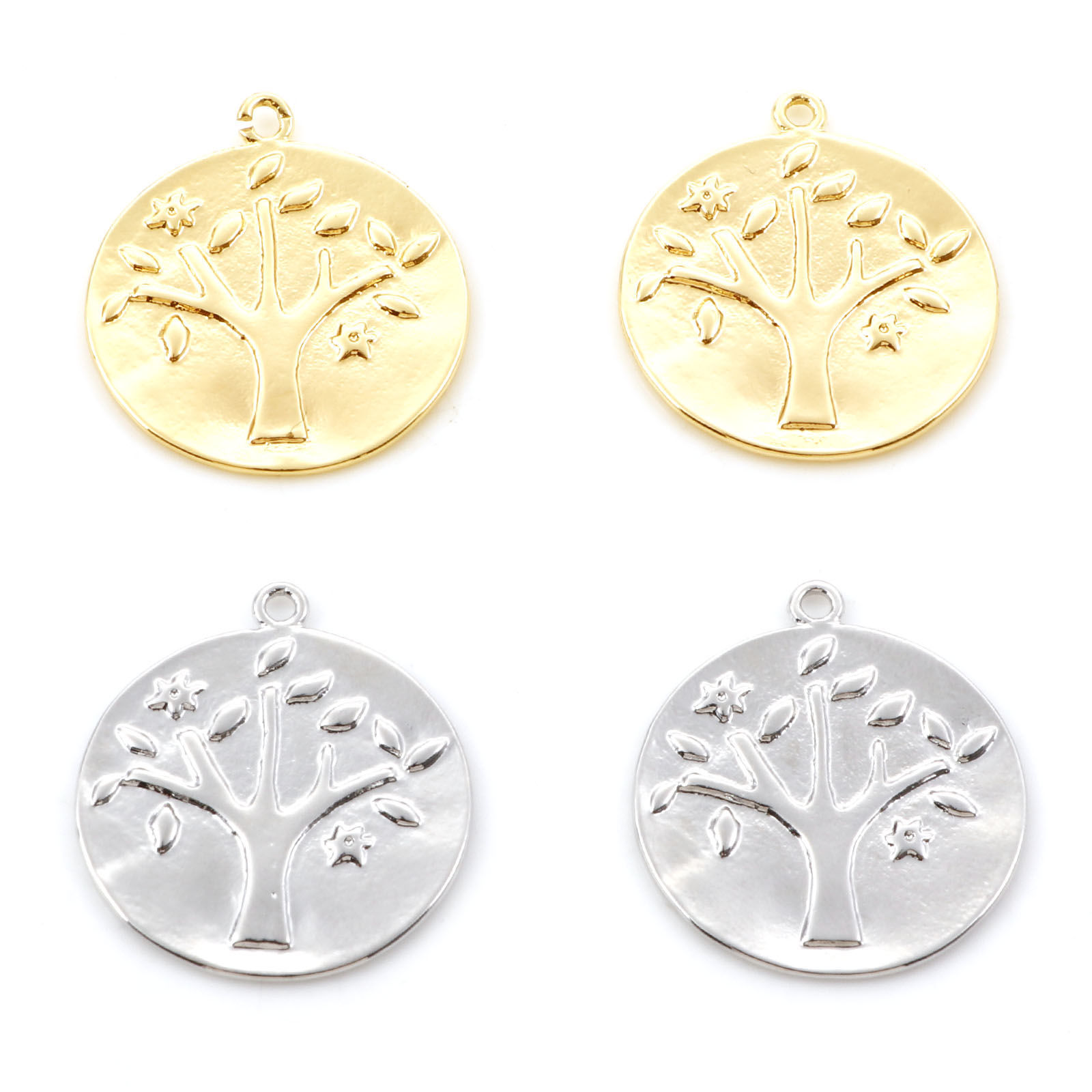 Picture of Brass Charms Round Real Gold Plated Tree 23mm x 21mm