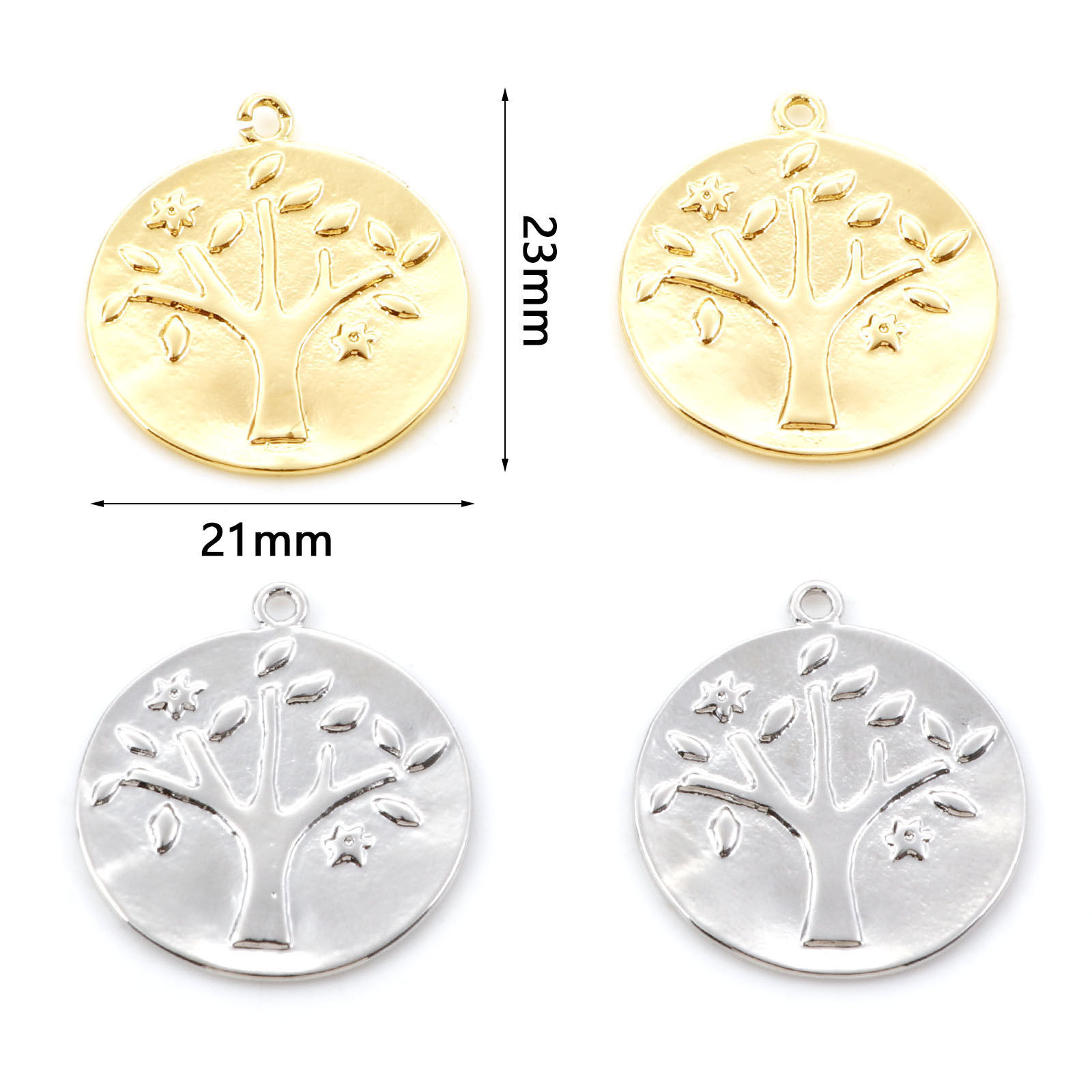 Picture of Brass Charms Round Real Gold Plated Tree 23mm x 21mm