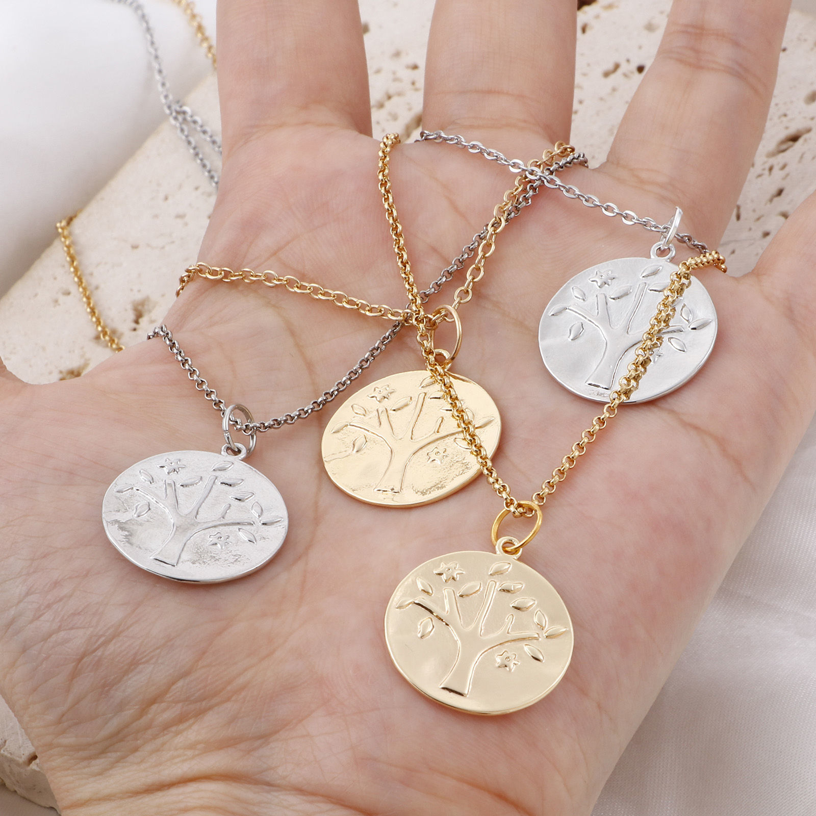 Picture of Brass Charms Round Real Gold Plated Tree 23mm x 21mm
