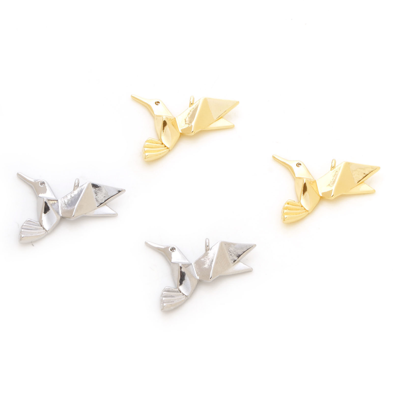 Изображение Латунь Оригами Подвески колибри настоящее золото с покрытием Бижутерия усыпанная мелким фианит Прозрачный Искусственный Циркон 22мм x 17мм, 2 ШТ